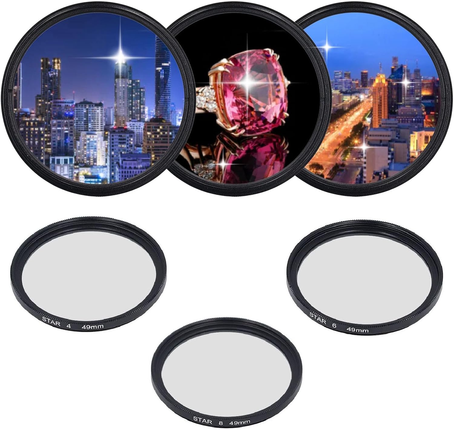 QUARKZMAN Filtro Estrella 8 Puntos 77mm – Efecto Brillante Para Fotografía Nocturna, Paisajes Urbanos Y Cristalería – Vidrio Óptico Y Marco De Aluminio