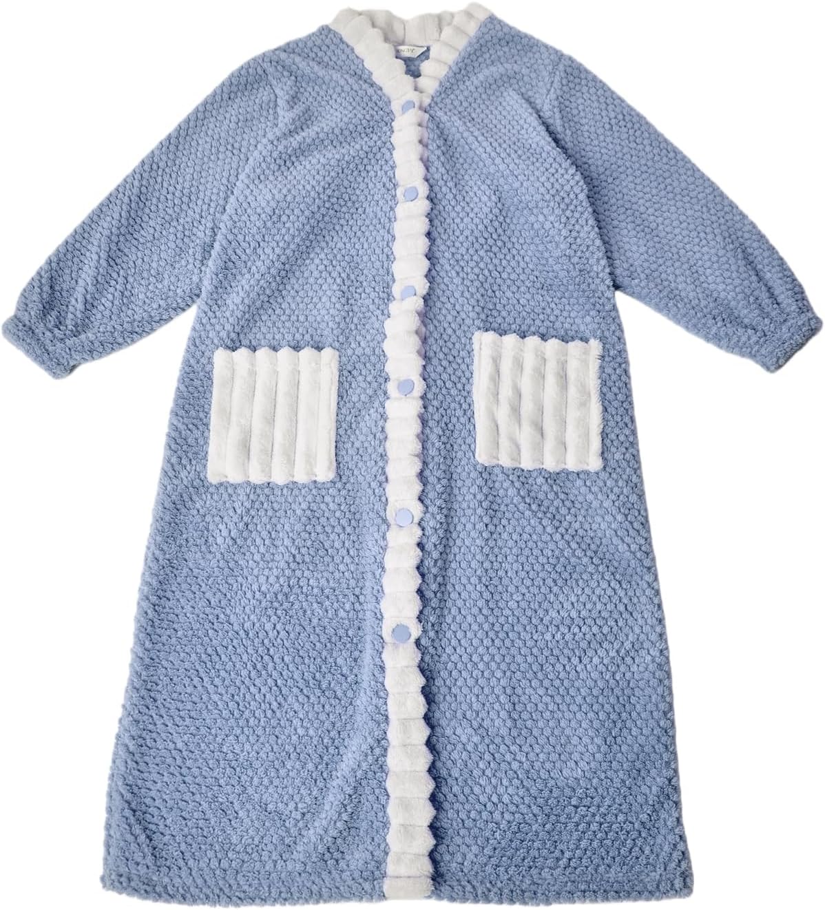 RONGTAI Women's Long Plush Fleece Kimono Robe with Pockets Button Down Night Gowns S-XXL