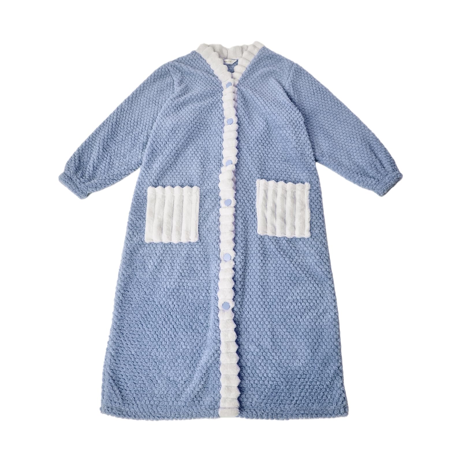 RONGTAI Robe kimono longue en polaire pelucheuse avec poches pour femme, robes de nuit boutonnées, tailles S à XXL