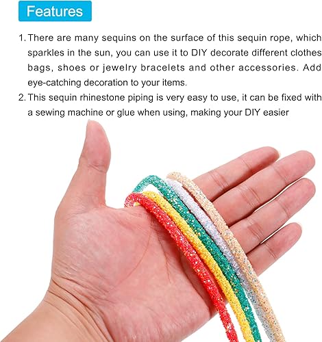 Miniatura 4 de MECCANIXITY Cuerda de lentejuelas con purpurina de 5 yardas y 0.236 in para bricolaje, vestidos de boda, disfraces, zapatos, accesorio de joyería,
