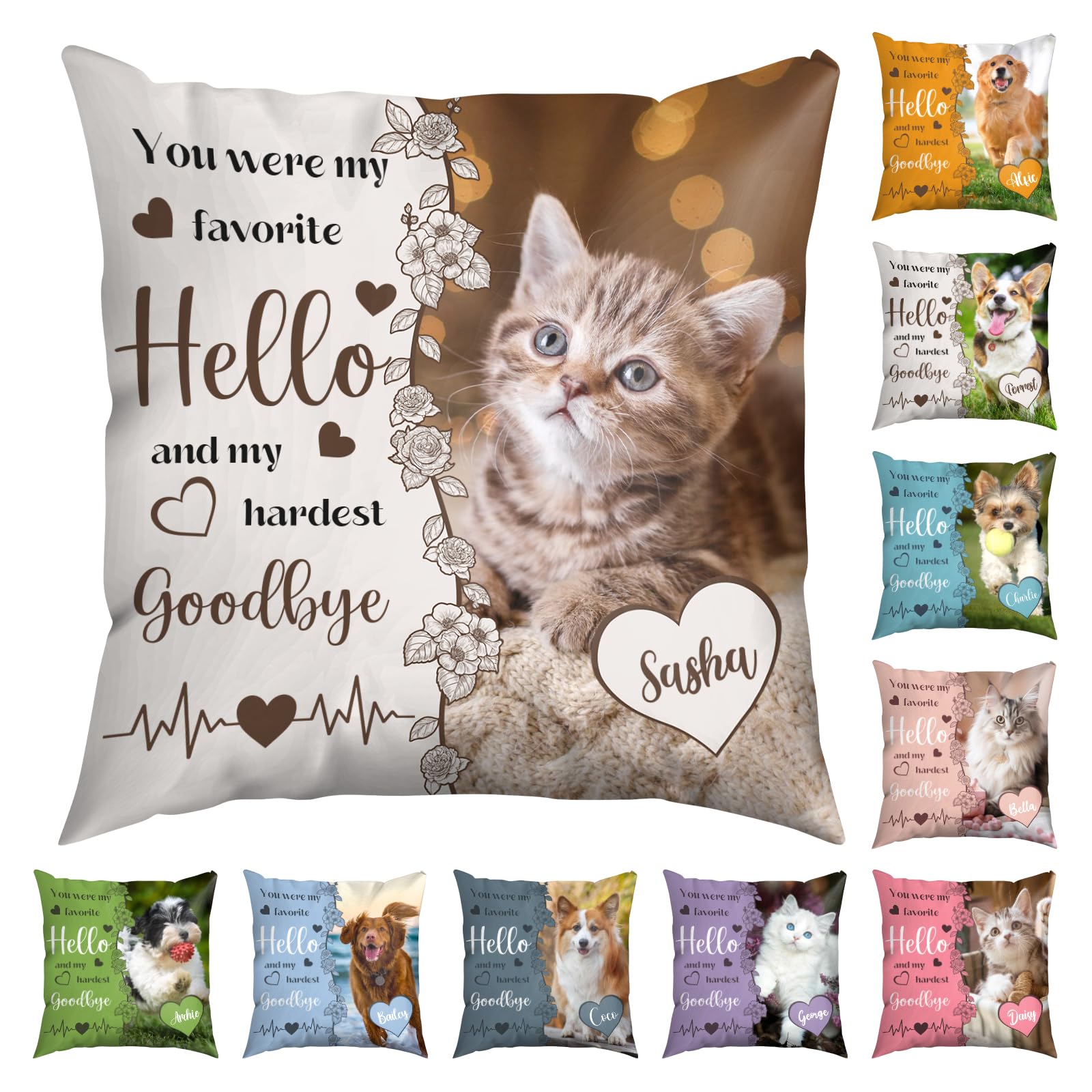 Jodimitty Pet Memorial Personalised Cushion with Photo & Name 50x50cm | Double-Sided Prints | Optional Cushion Insert, Personalised Dog Cushion, Cat Dog Memorial Gifts for Loss of Pet (F)