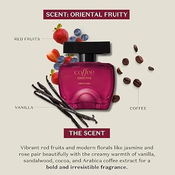 O Boticario Coffee Addictive Woman Eau de Toilette, Bold Floral Perfume with Vanilla, Sandalwood & Coffee Extract, Sophisticated Warm Fragrance, 3.4 Ounce (100ml)