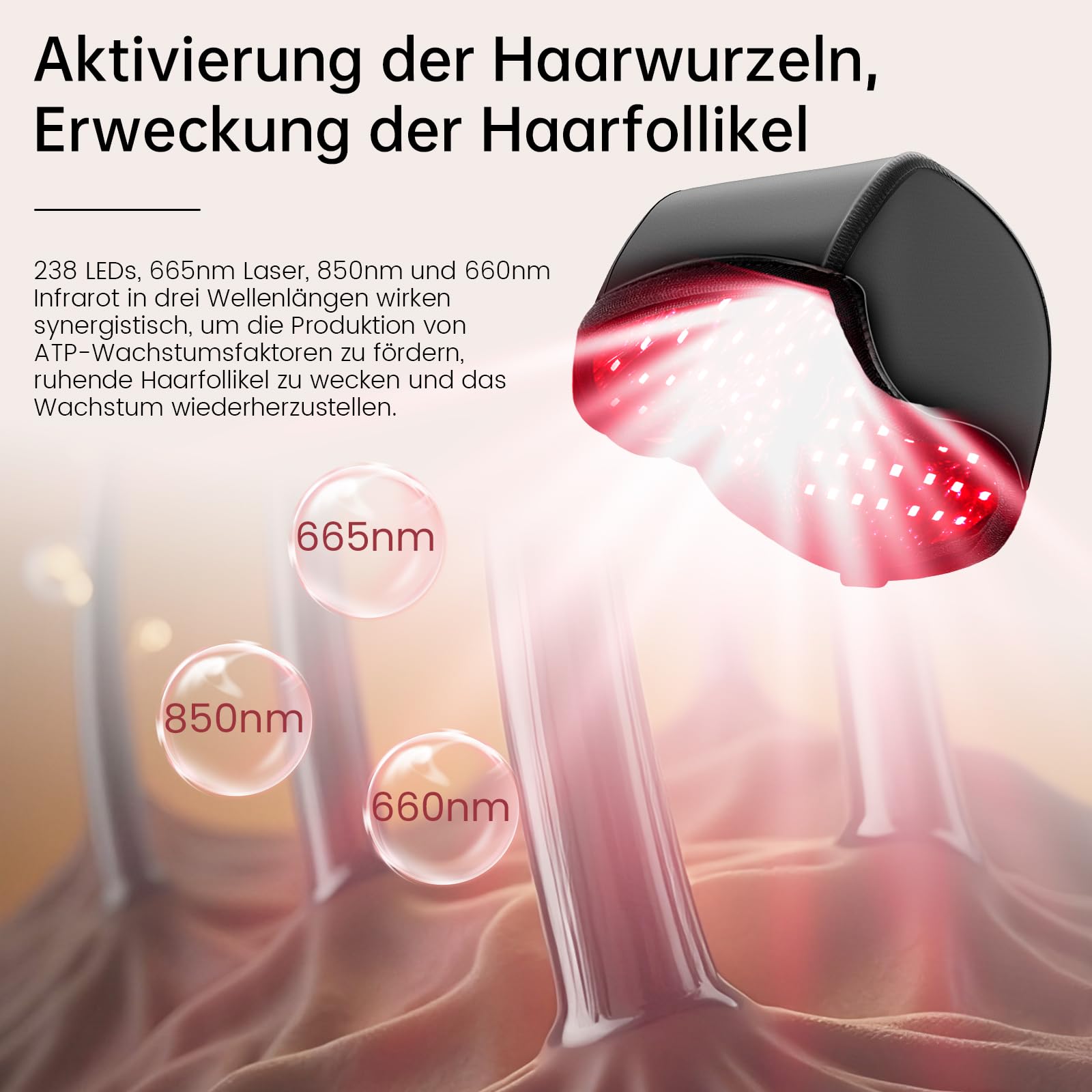 Laser Haarwachstum Cap für Haarwachstum Beschleunigen, 238 Laser und LED-Lampenperlen, 665nm Laser + 660nm Rotlicht+ 850nm Infrarotlicht, Haarfollikelaktivität zu steigern und Haarausfall vorzubeugen