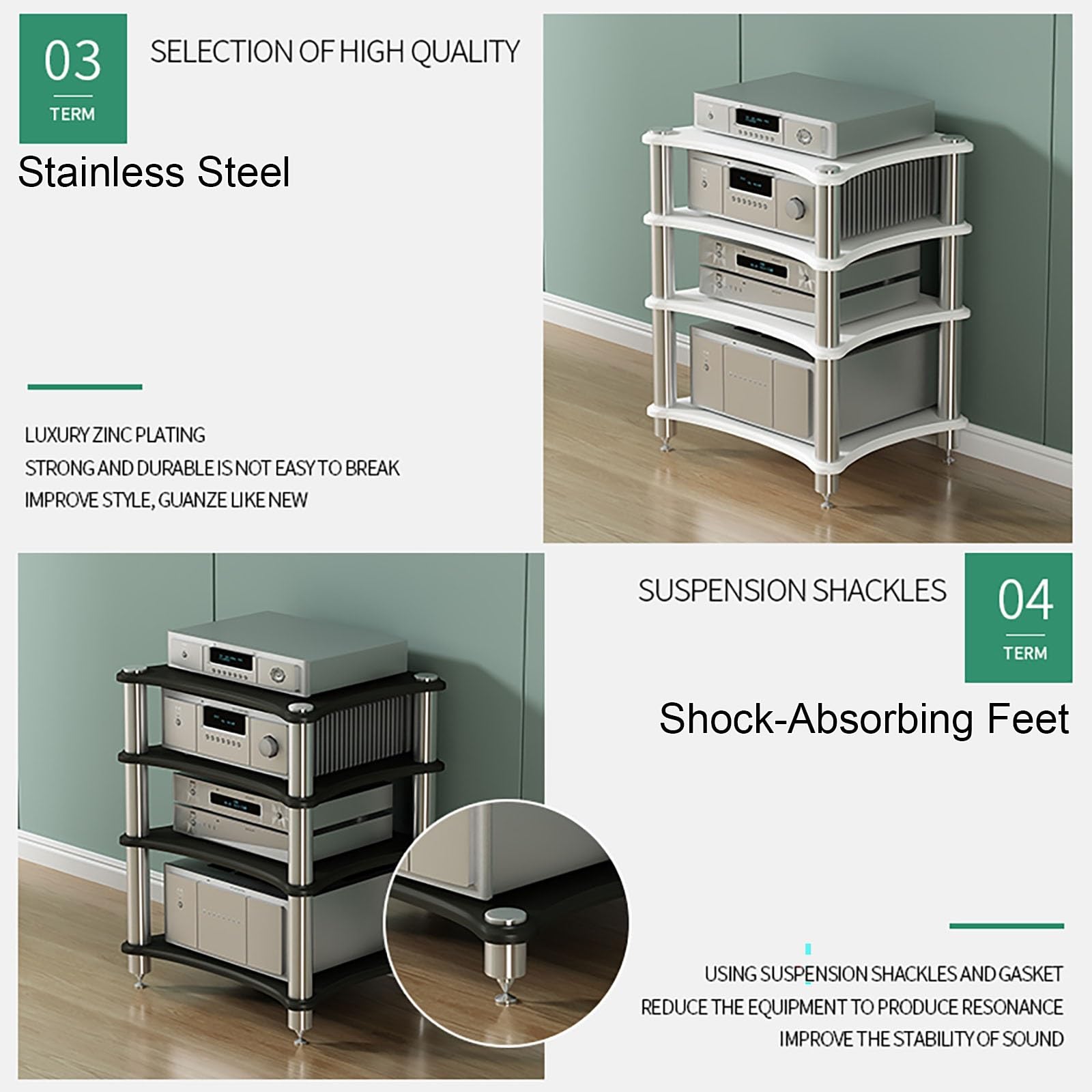 Armoire en bois massif avec pieds absorbant les chocs pour amplificateurs, appareils de diffusion en continu, haut-parleurs – Support audio en bois à 1 niveau pour une meilleure qualité sonore