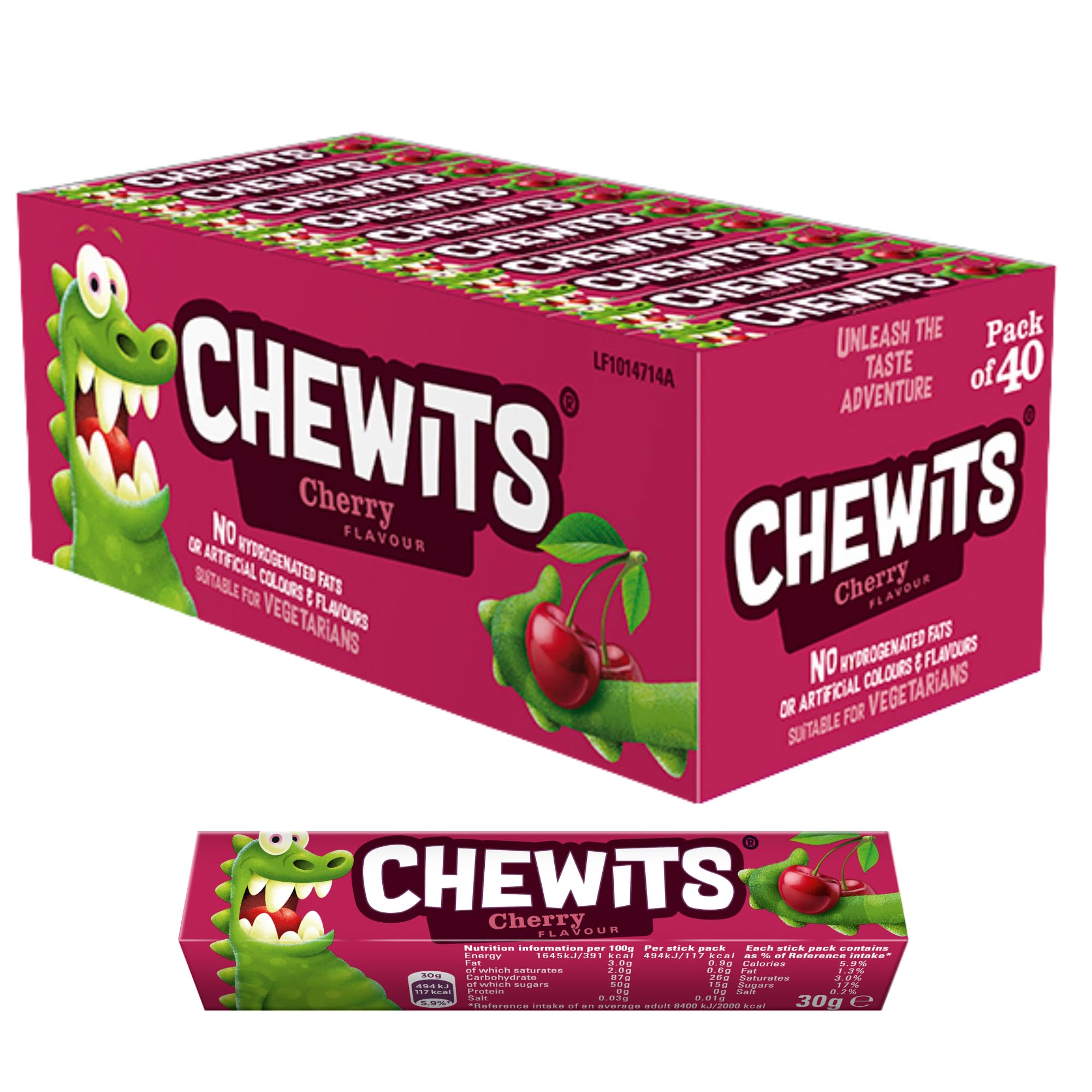 Chewits Cherry Flavour Chewy Sweets Multipack 40 Sticks, Vegetarian