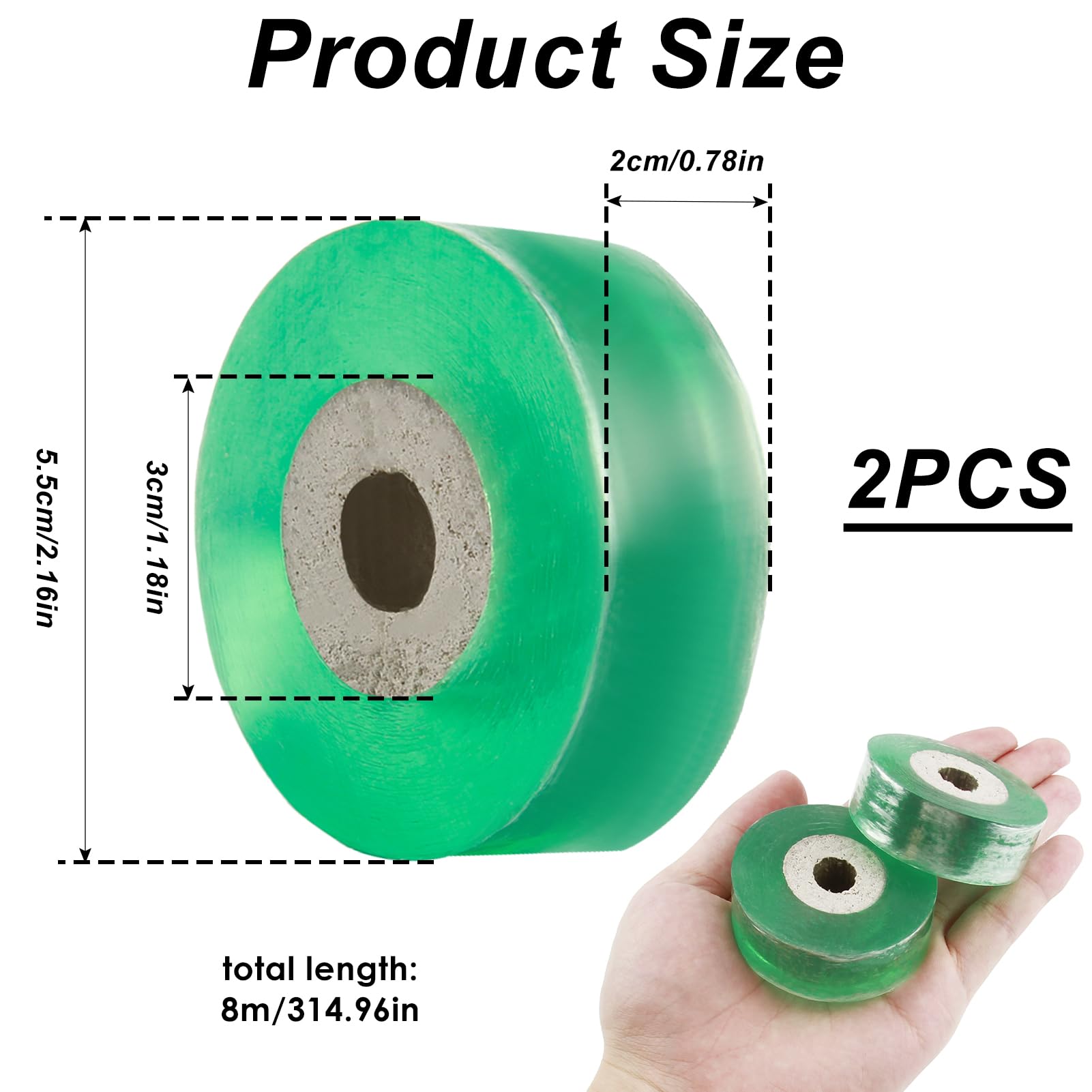 2 Piezas Cinta de Injerto Banda de Injertación 2cm Cinta de Reparación de Plantas Transparente Biodegradable Autoadhesiva Film Injerto Elástica Árbol para Injertar y Reparar Árboles Frutales Verde