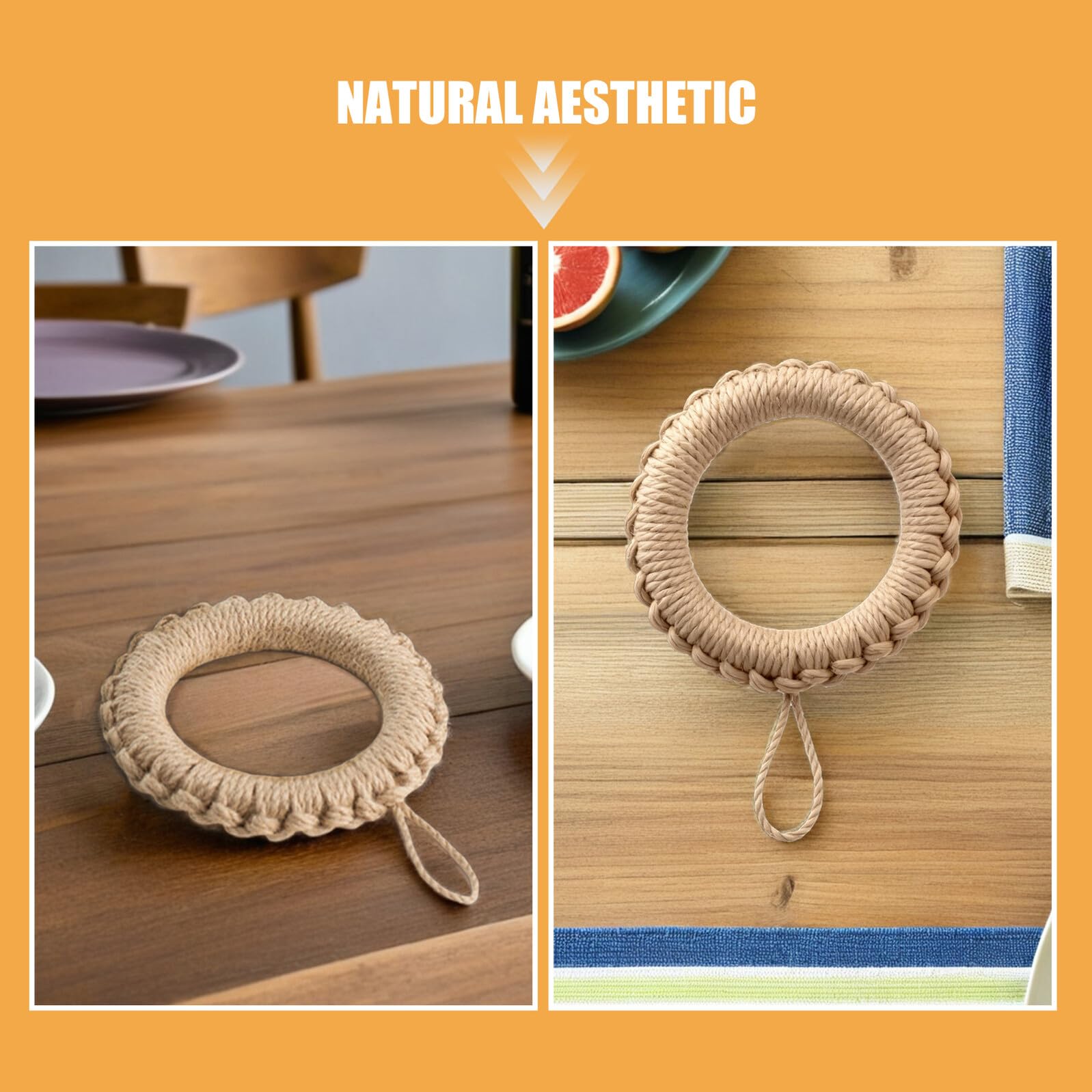 Salvamanteles de Cocina Redondos Tejidos de Yute 2 Piezas 19 CM y 14 CM Resistentes al Calor para Ollas y Sartenes Posavasos para Café y Decoración Rústica de Mesa de Comedor