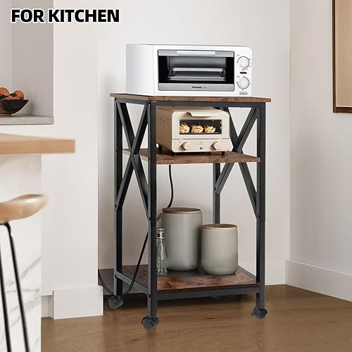 Miniatura 8 de TooCust Mesa auxiliar de 3 niveles con estación de carga, 16 pulgadas de ancho x 12 pulgadas de profundidad x 28 pulgadas de alto, mesita de noche