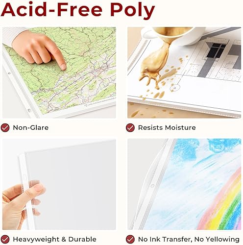 Miniatura 5 de Dunwell Protectores de hojas de 11 x 17 pulgadas (paquete de 25, pesado), fundas de plástico de tamaño mayor de 11 x 17 pulgadas, 3 agujeros