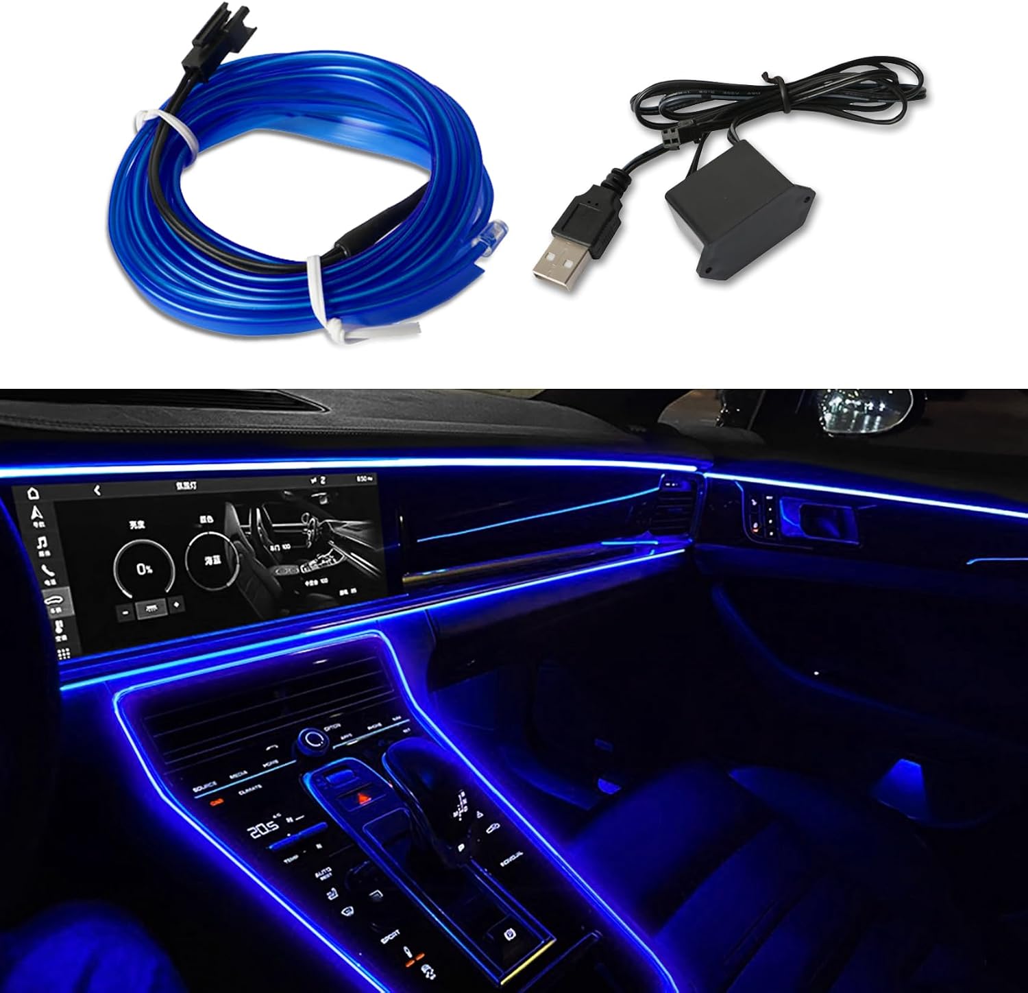 EL Wire Interior Car LED Strip Lights, Ambient Lighting Kits
