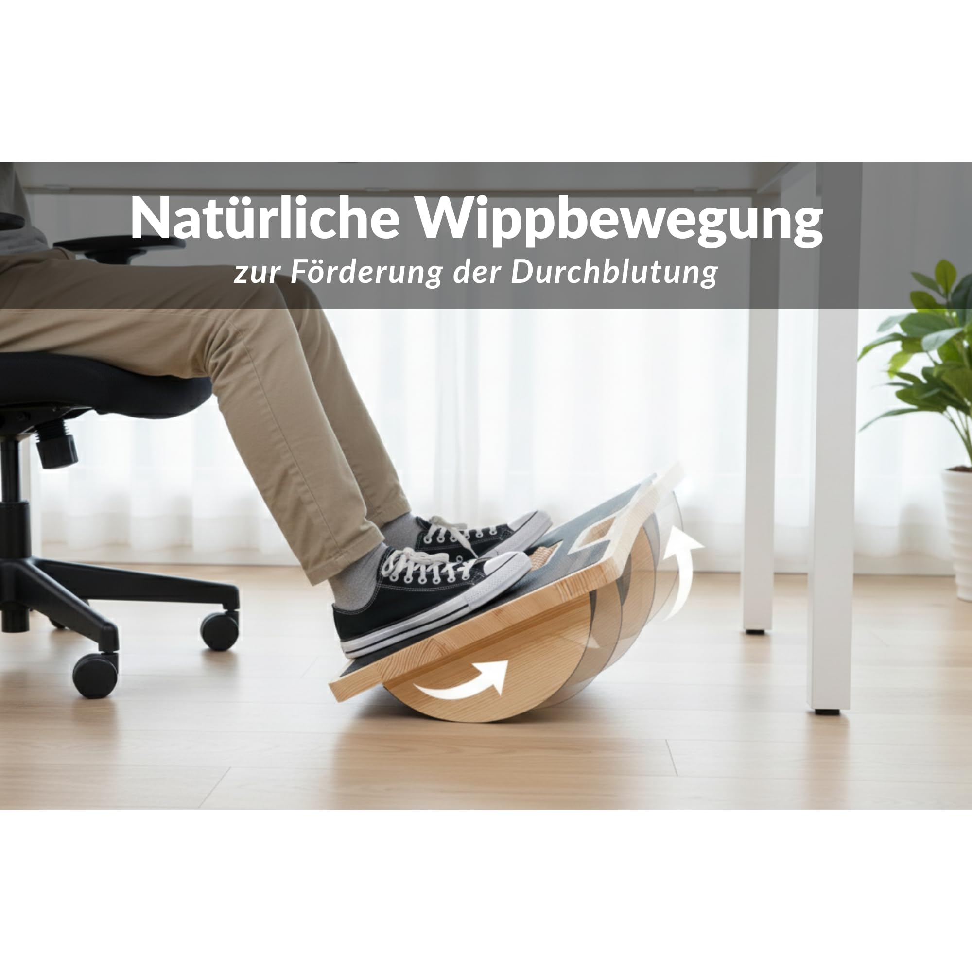 Ergonomische Fußstütze für den Schreibtisch, mit sanfter Schaukel, Massagefläche, reflexologisches Kiefernholz, massiv, faltbar und tragbar, elegantes Design, ideal für Zuhause und Büro