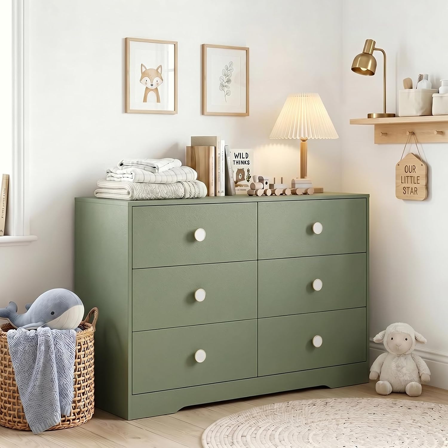 Baby Dresser for Nursery Bedroom, 6 Drawer Organizer for Closet, Wood