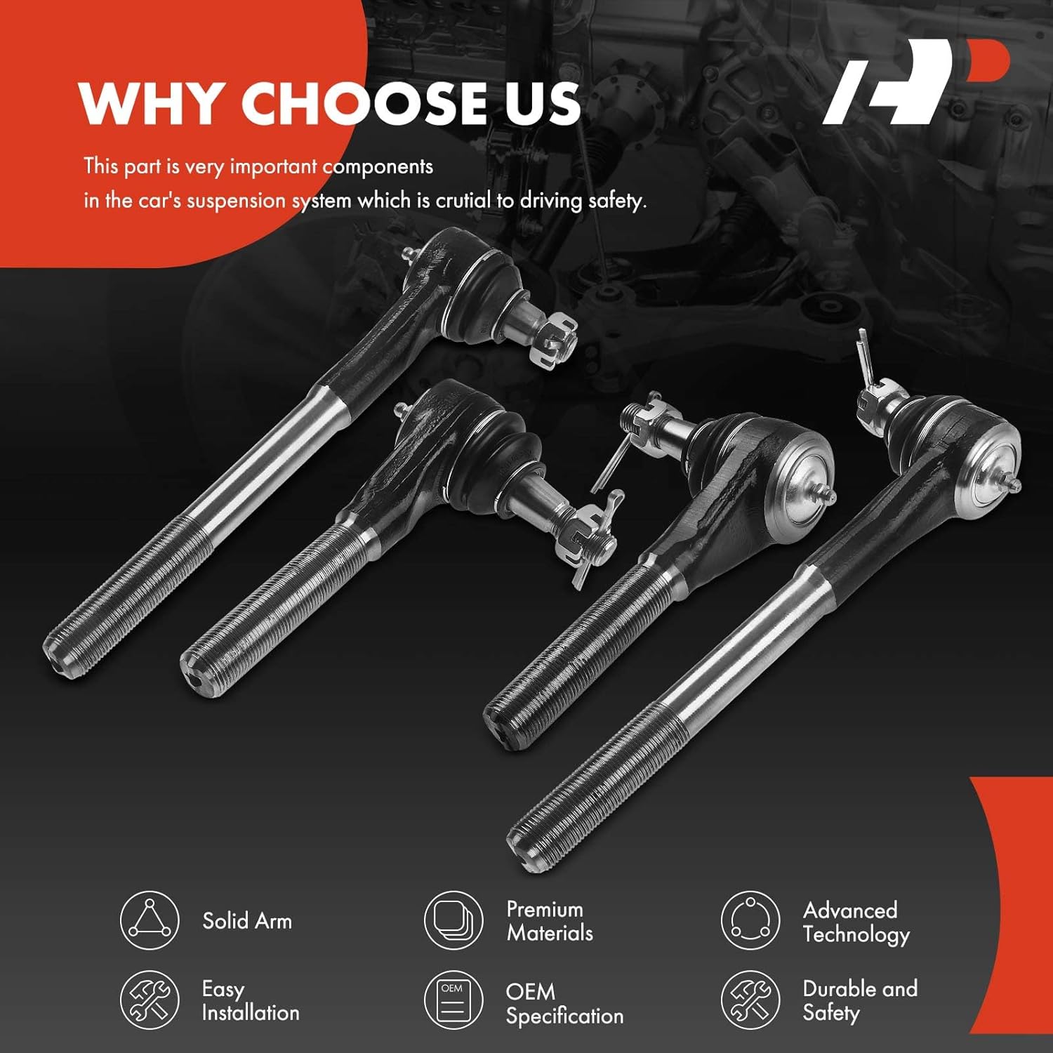 A-Premium Set of 4, Front Inner & Outer Tie Rod End Kit, Compatible with Dodge Ram 1500 2000-2001, Ram 2500 2000-2002, Ram 3500 2000-2002, RWD Only