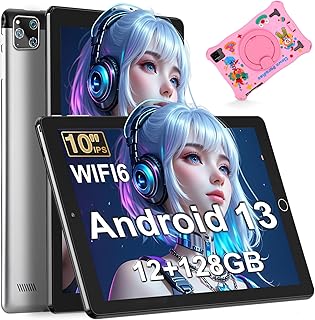 Tablet, Tablets Android 13 de 10 Pulgadas, Tablet para Niños, 12GB RAM y 128GB ROM 1TB Expandible, Cámaras Duales,1280 * 800 IPS HD, WiFi, IWAWA App Controles Parentales, Tablet Infantil Uso Rudo