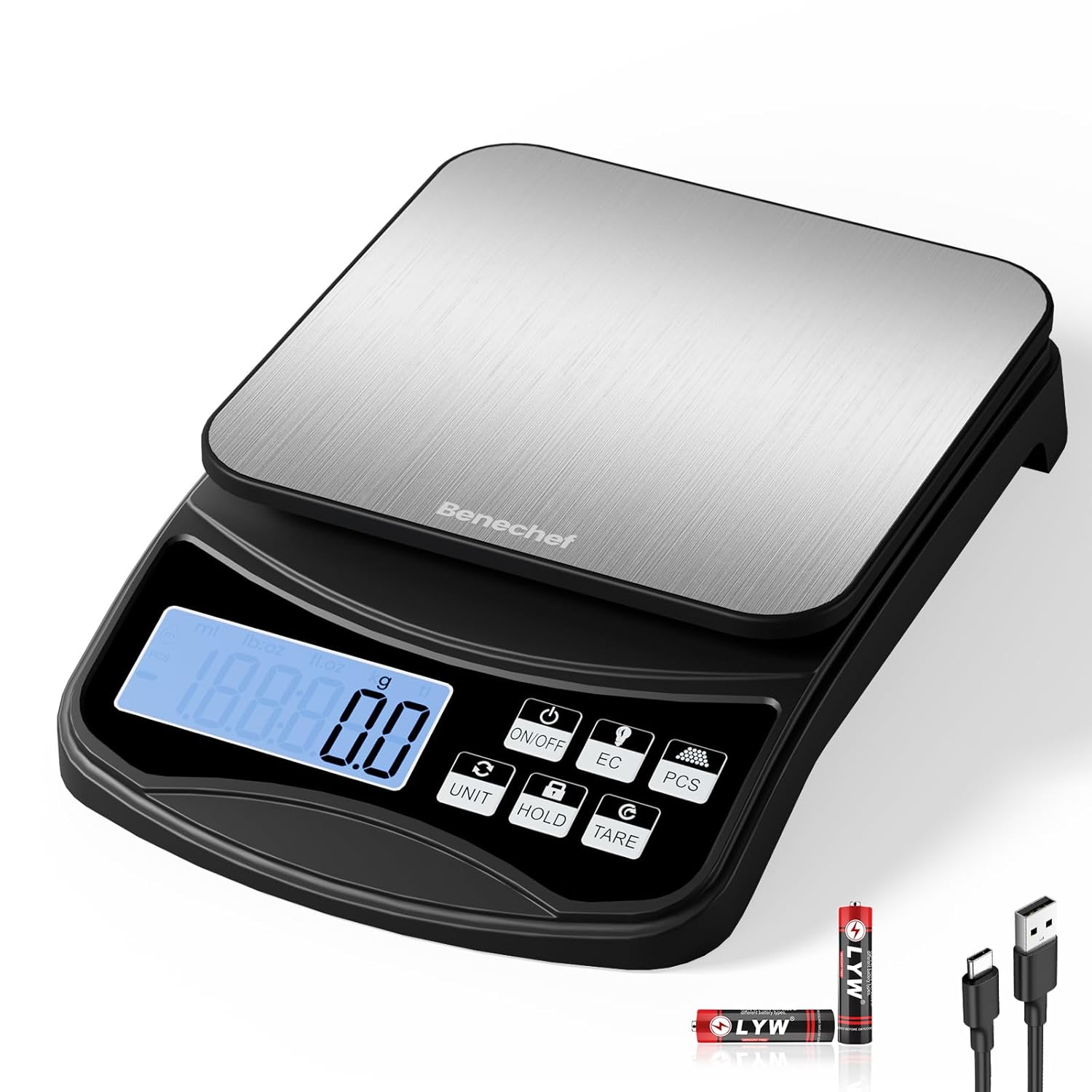 Food Scale, Digital Kitchen Scale with Large Panel, Weight Grams and Ounces for Baking Cooking and Meal Prep, 6 Units with Tare Function, 11lb 5kg/0.1g Batteries and USB Charging