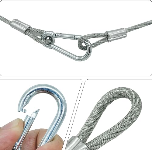 Miniatura 5 de Cable de seguridad de acero inoxidable de 39.4 pulgadas con bloqueo de mosquetón, cuerda de seguridad de 110 libras para luz de escenario de DJ, luz