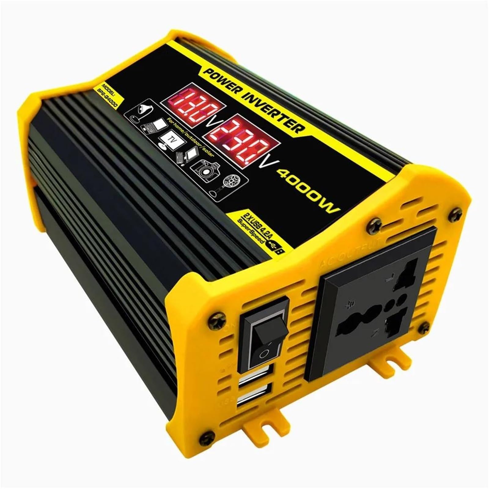 Inversor Inversor De Corriente para Coche De 12 V A 220 V 230 V 110 V Y 127 V 600 W con Pantalla De Voltaje De Carga USB Y Toma Universal(12V to 220V)
