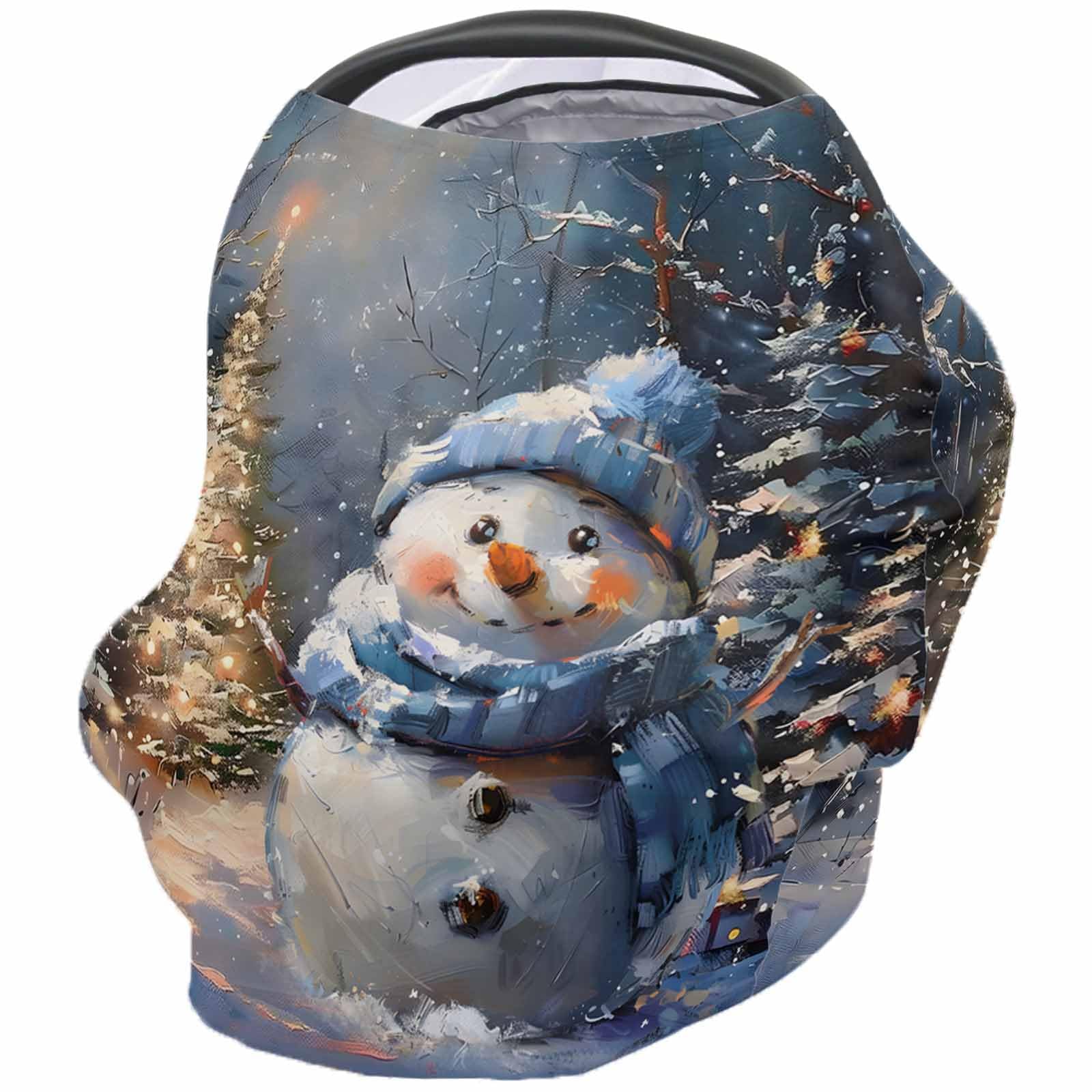 Nursing Cover for Breastfeeding Scarf, Oil Painting Winter Snowman Christmas Tree Baby Car Covers Super Soft Multi Use for Canopy Shopping Cart Cover Blanket Stroller Cover