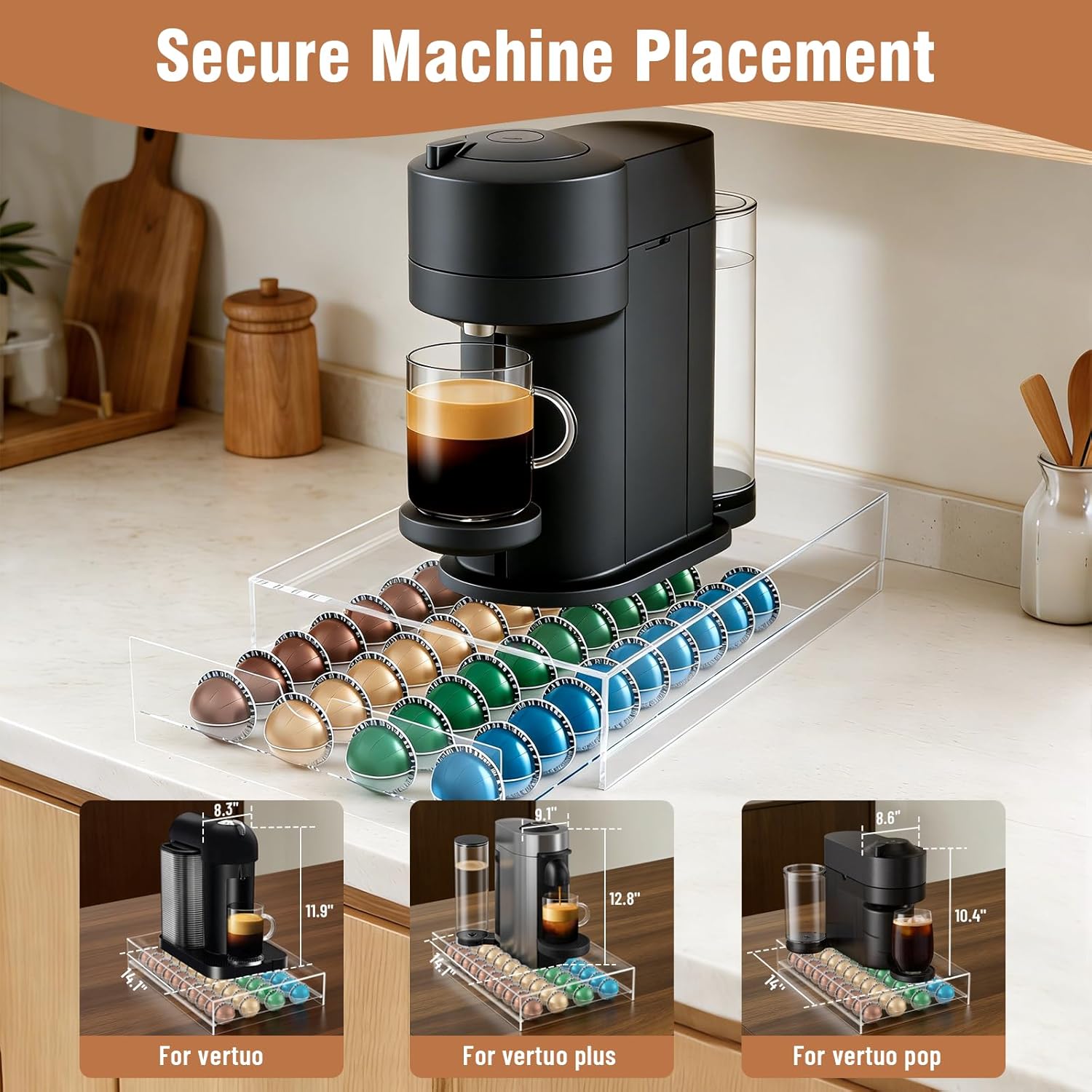 Jumyee Acrylic Coffee Pod Drawer for Nespresso Vertuo Pod Holder, Clear Coffee Capsule Organizer Storage Drawer for Counter 40 Pods