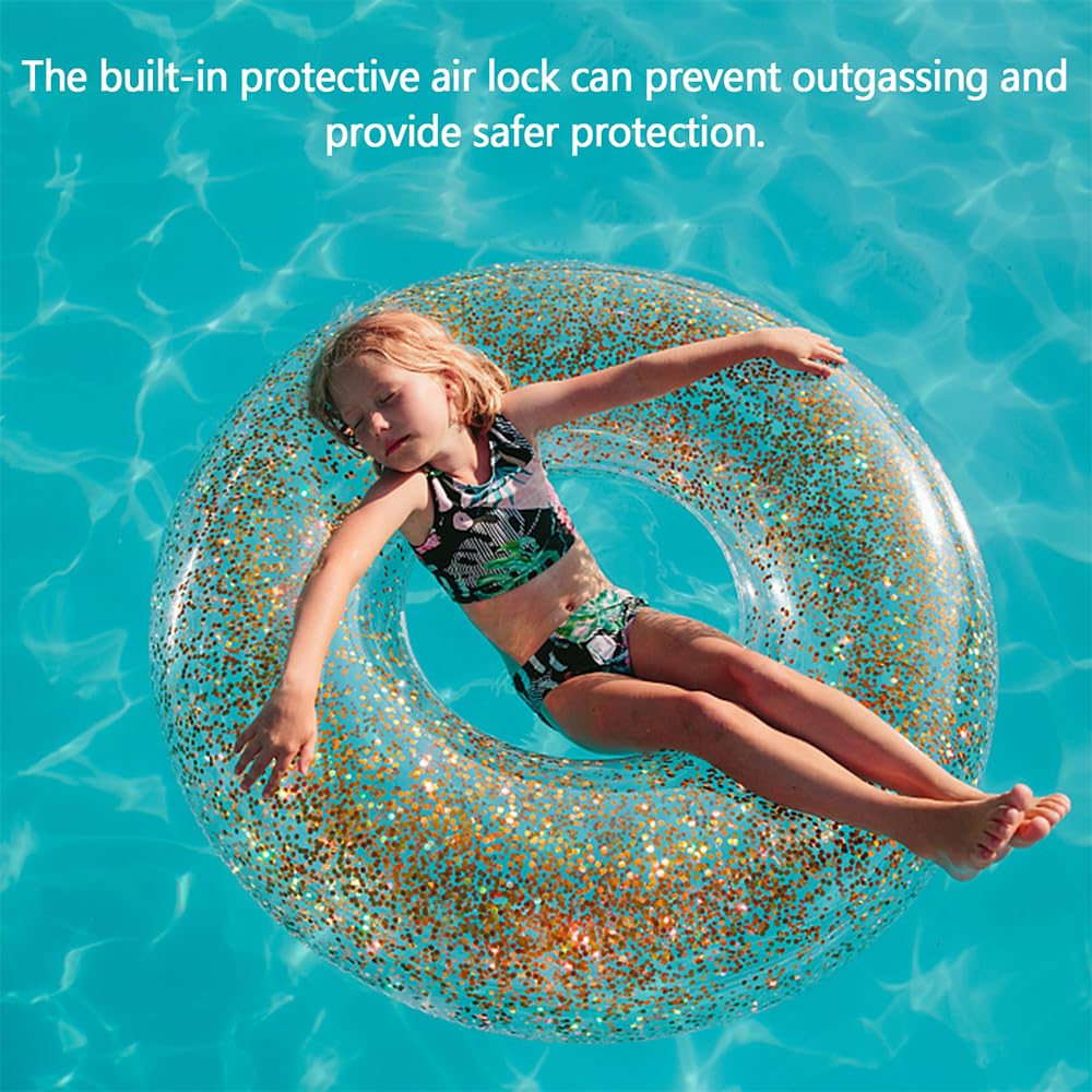 2 pzs Anillos de Natación con Purpurina, 85cm PVC Flotador Transparente, Flotador Hinchable Redondo, Flotador de Piscina Adulto, para Fiesta de Verano Piscinas de Verano y Playa para Adultos y Niños