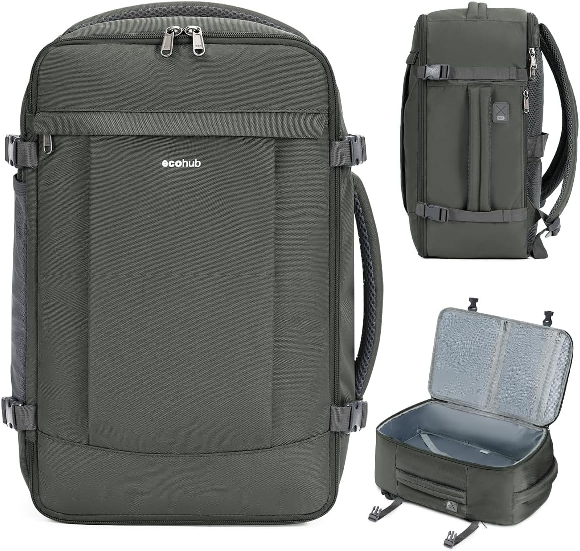 ECOHUB Travel Backpack for Men Women, Carry on Backpack with USB Charging Hole, Spirit Airlines Personal Item Bag Flight Approved, 15.6 Inch Laptop Backpack with Anti Theft Pockets, 30L, Grey Green ECOHUB Travel Backpack for Men Women, Carry on Backpack with USB Charging Hole, Spirit Airlines Personal Item Bag Flight Approved, 15.6 Inch Laptop Backpack with Anti Theft Pockets, 30L, Grey Green