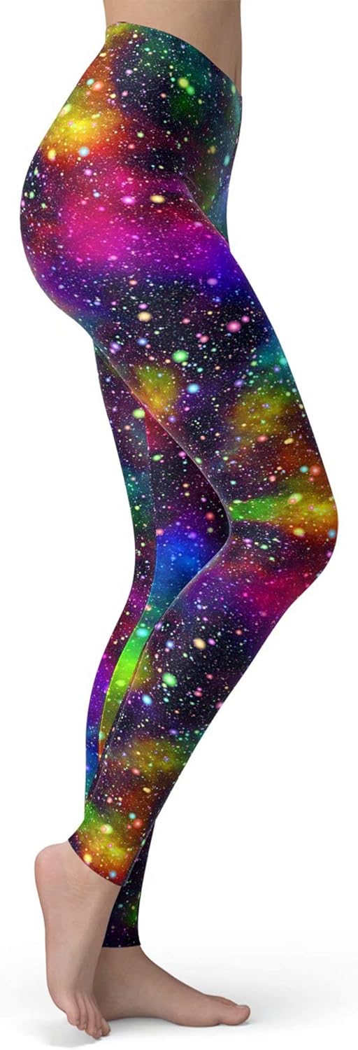 sissycos Women's 80s Leggings Buttery Soft Rainbow Stripes Printed Stretchy Pants - Image 4
