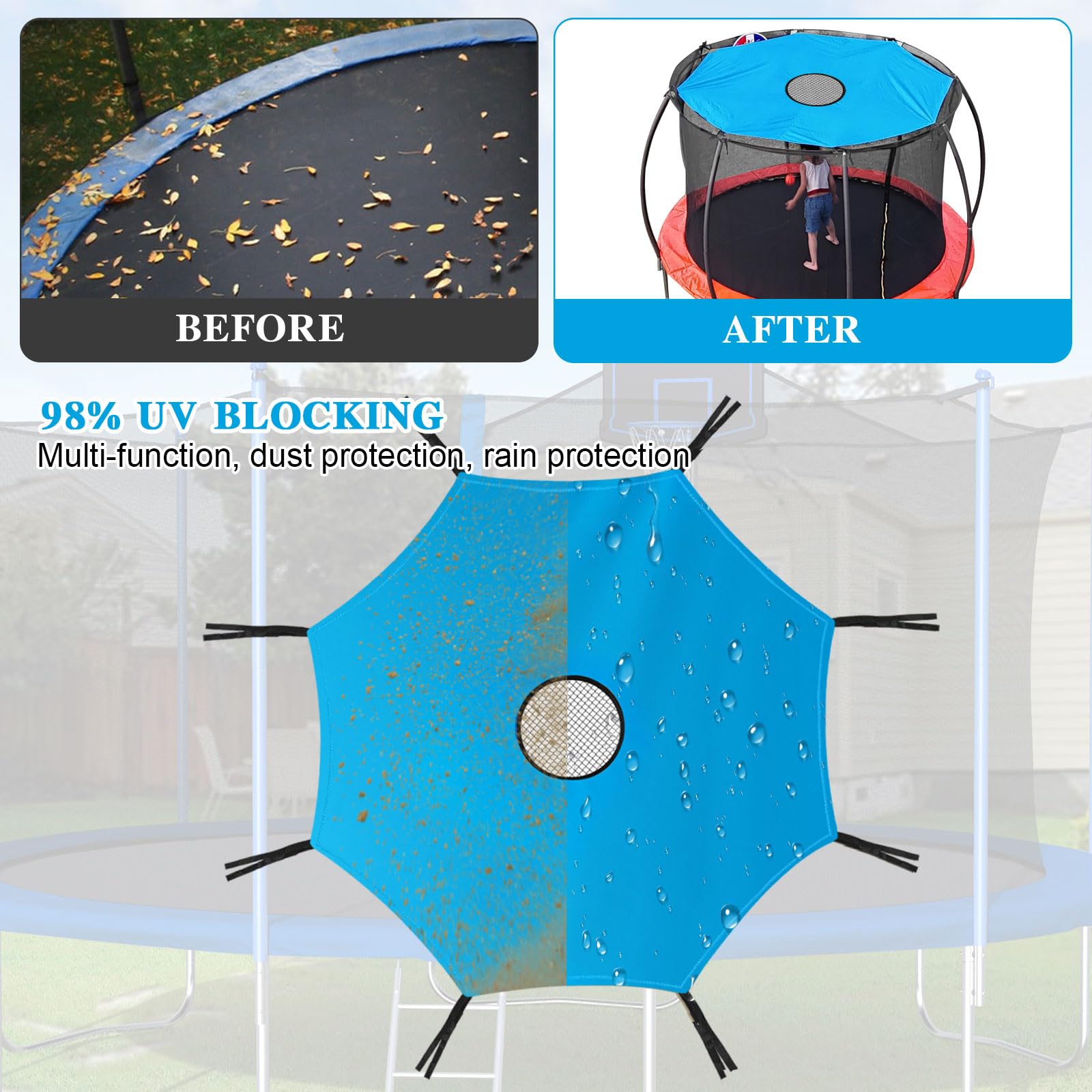 Copertura per tenda trampolino, protezione solare con 8 aste, copertura parasole Ø 305 cm, impermeabile Oxford, anti-UV per parchi giochi