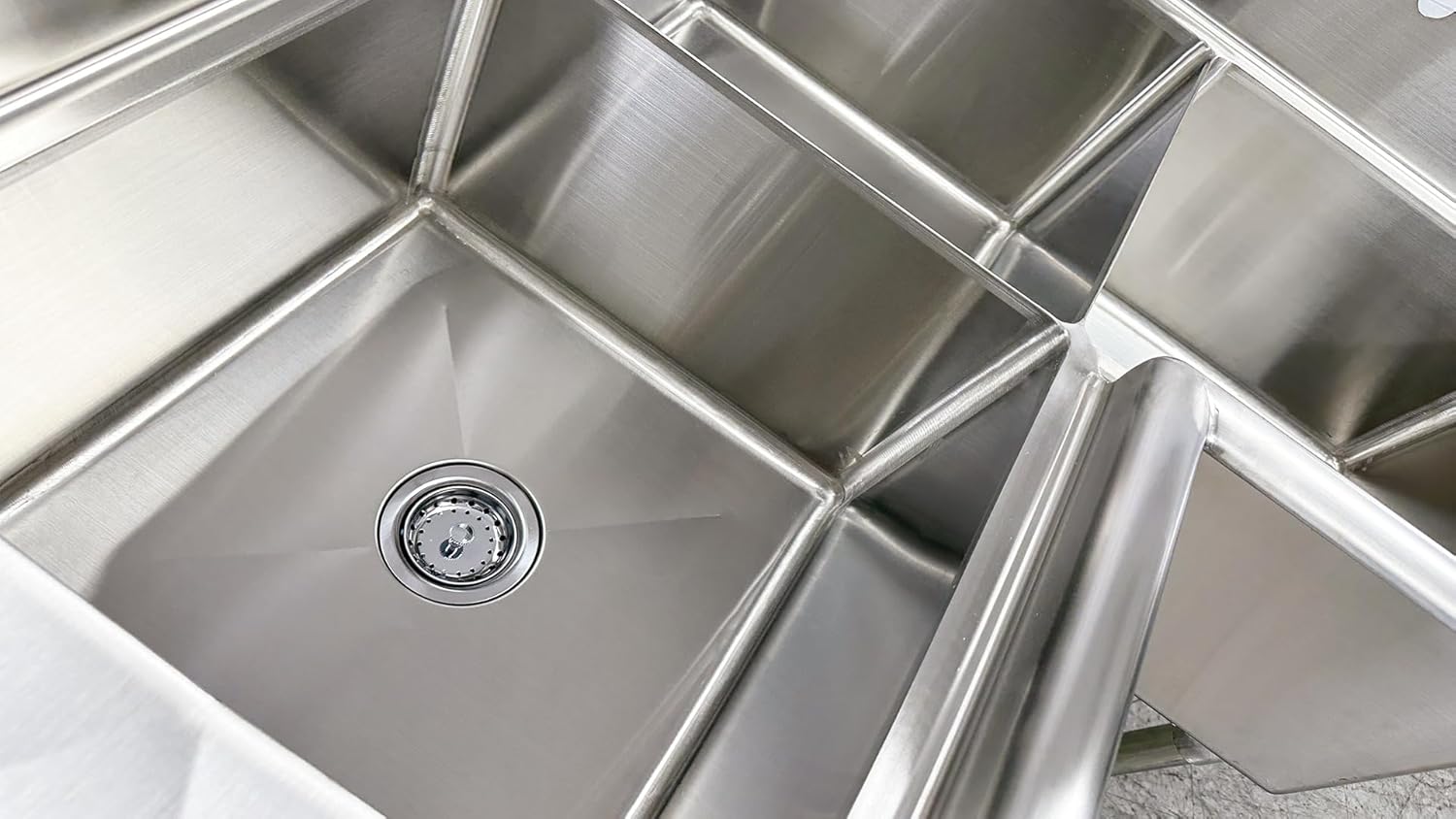 Commercial 3 Compartment Corner Sink, Stainless Steel Kitchen Restaurant ETL