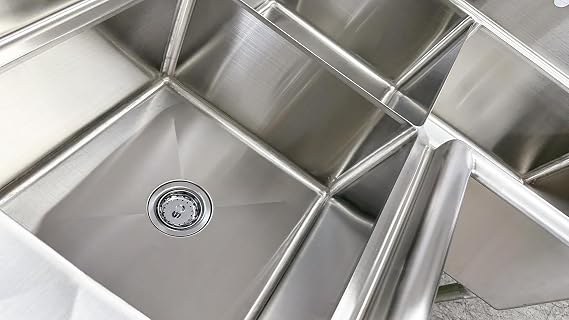 Commercial 3 Compartment Corner Sink, Stainless Steel Kitchen Restaurant ETL