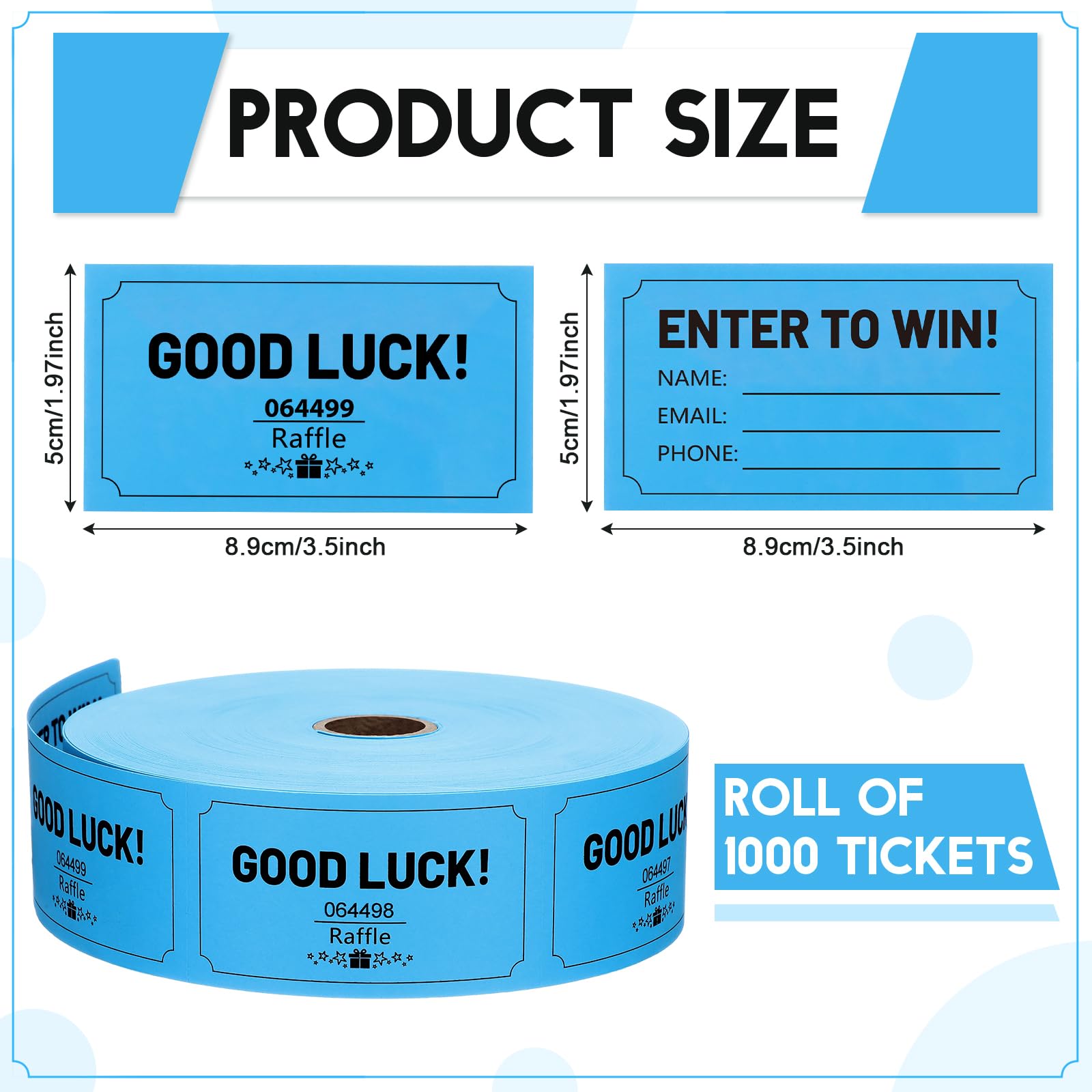Clabby 1000 Pcs Large Raffle Tickets Rolls Blue Raffle Cards Blank Entry Form with Name Phone Email for Events Fundraiser Prizes Printable for Classroom Entry Class Reward Door Prize - Image 2