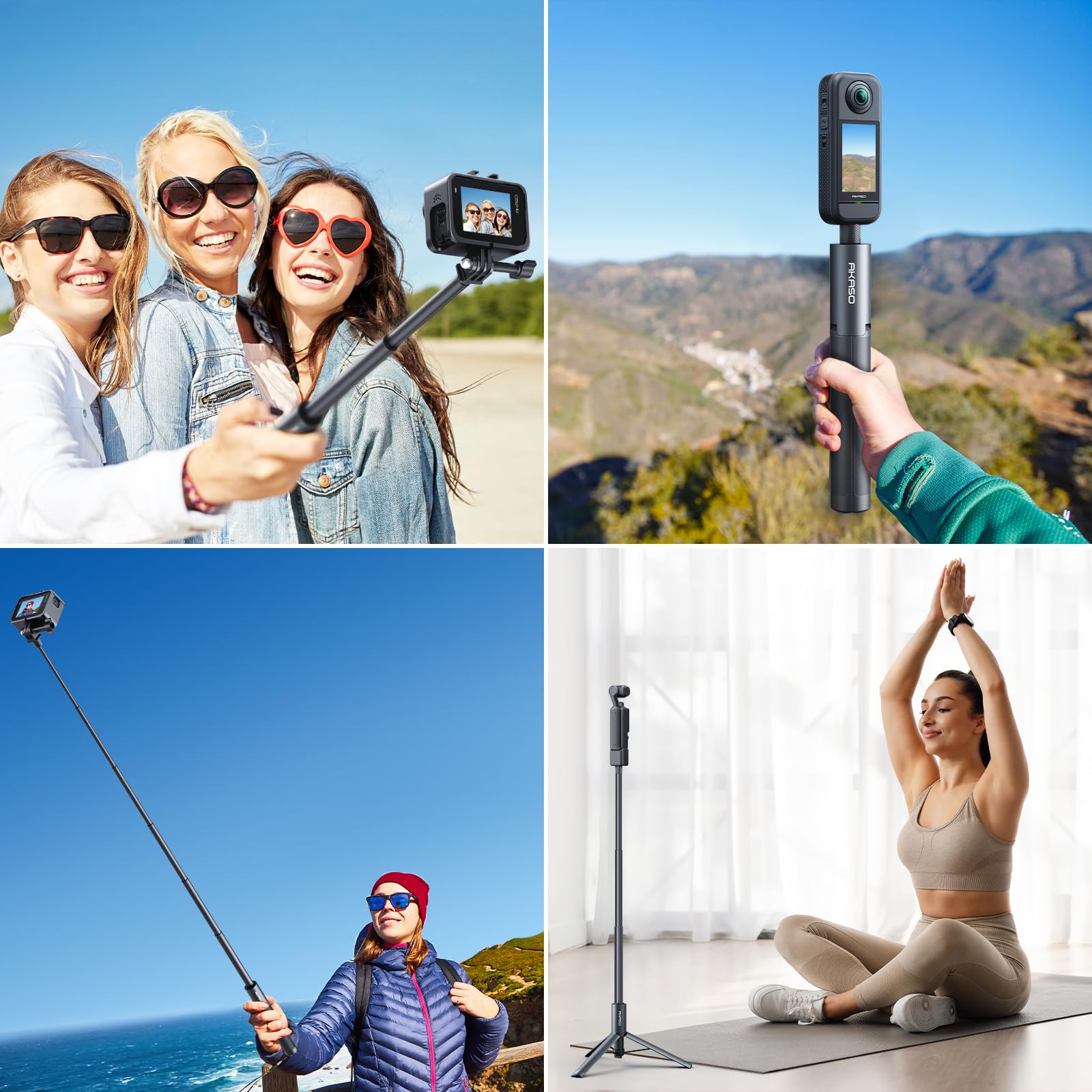 AKASO Palo Selfie con Trípode de 47.2"/120cm con Efecto Invisible | Compatible con AKASO 360, EK7000/EK7000 Pro, Brave 4/Brave 7, V50X Cámara de Acción