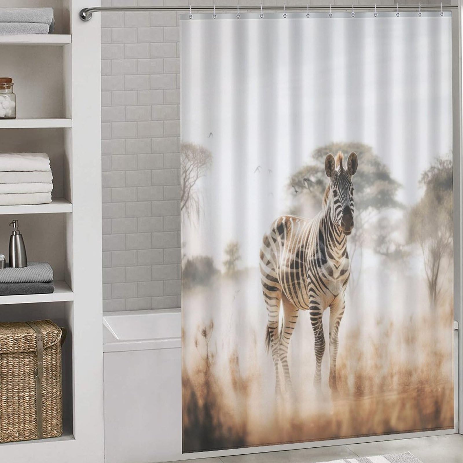 Rideau de douche zèbre haut de gamme imperméable 152x183cm avec crochets robustes