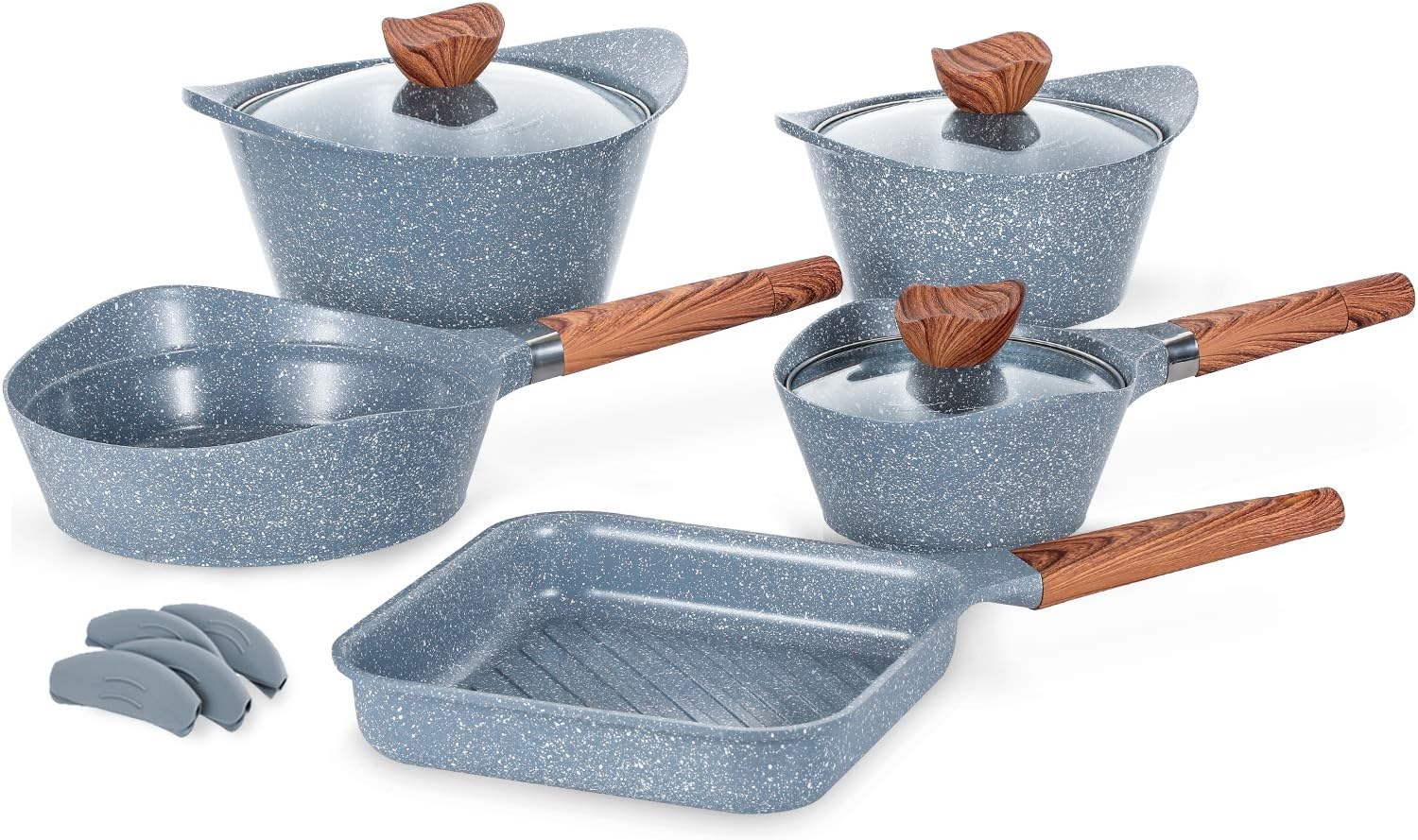 Ceramic Cookware Set Dishwasher Safe 100% PFOA Free Aluminum Induction Nonstick Pots and Pans Set - 12 - Piece - Grey