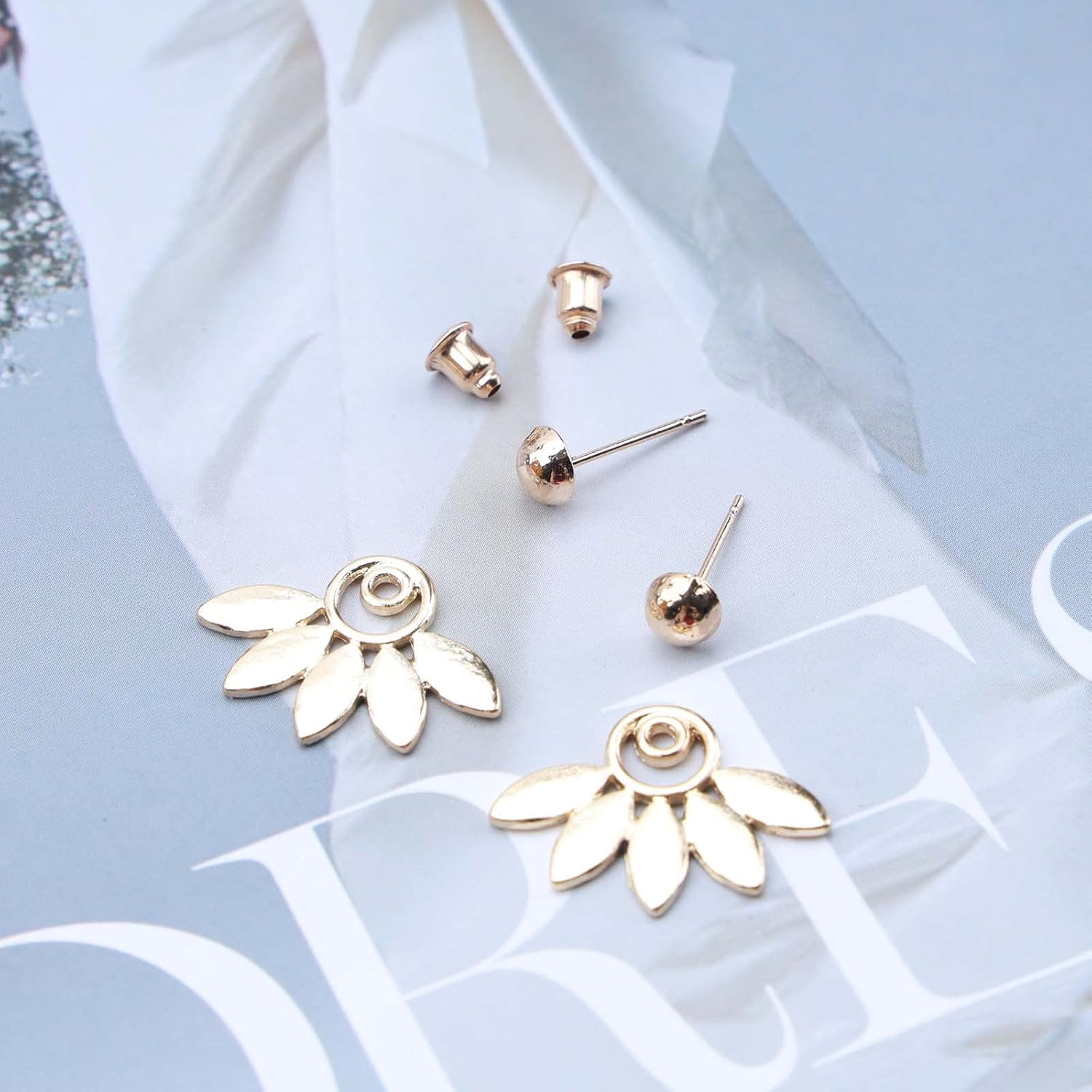 Boho Lotus Ear Jacket Earrings Gold Flower Climber Earrings Vintage Lotus Flower Earrings Flower Front Back Earrings Jewelry for Women - Image 4