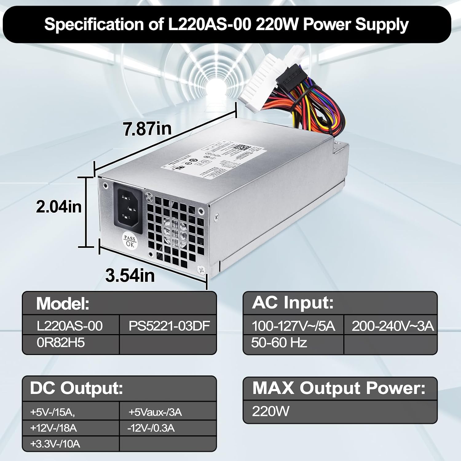 LXun Upgrad L220AS-00 D220ES-01 220W Power Supply Replacement for Dell Inspiron 3647 660s eMachines Gateway Series Acer X1420 X3400 Series Delta DPS-220UB A H220AS-00 R82HS R82H5 220W DELL PSU
