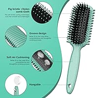 Vista 2 de Cepillo de pelo rizado, cepillo definidor de rizos, cepillo de pelo, flexible, mejora de rizos, reduce tirones (verde)
