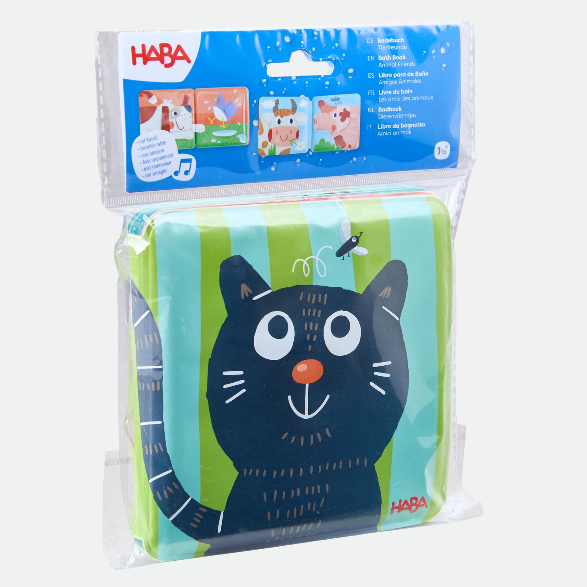 HABA Livre de Bain Les Amis des Animaux - Plaisir Aquatique dès 6 Mois avec Fonction cliquetis colorée - Plaisir du Bain pour Baignoire et Piscine - 2012341001