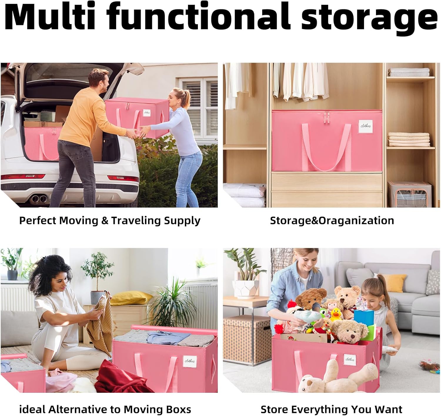 Moving Bags Heavy Duty Bubblegum Pink – Large Packing Bags for Moving, Extra Large Storage Totes with Zippers and Handles - Image 2