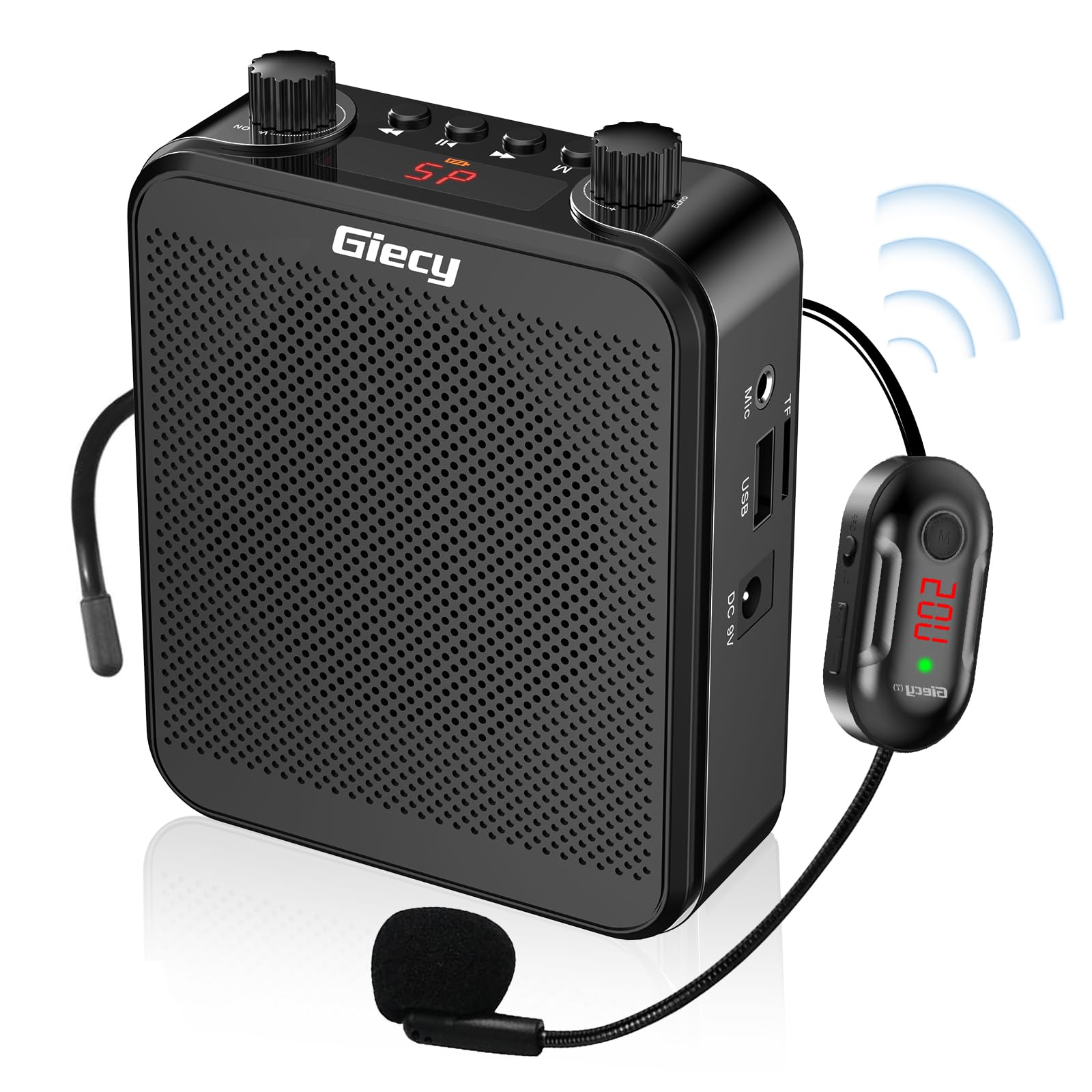 Amplificatore vocale portatile Microfono UHF senza fili con batteria da 2800 mAh, lettore MP3/TF/USB, radio FM e registratore per insegnanti, gite, eventi