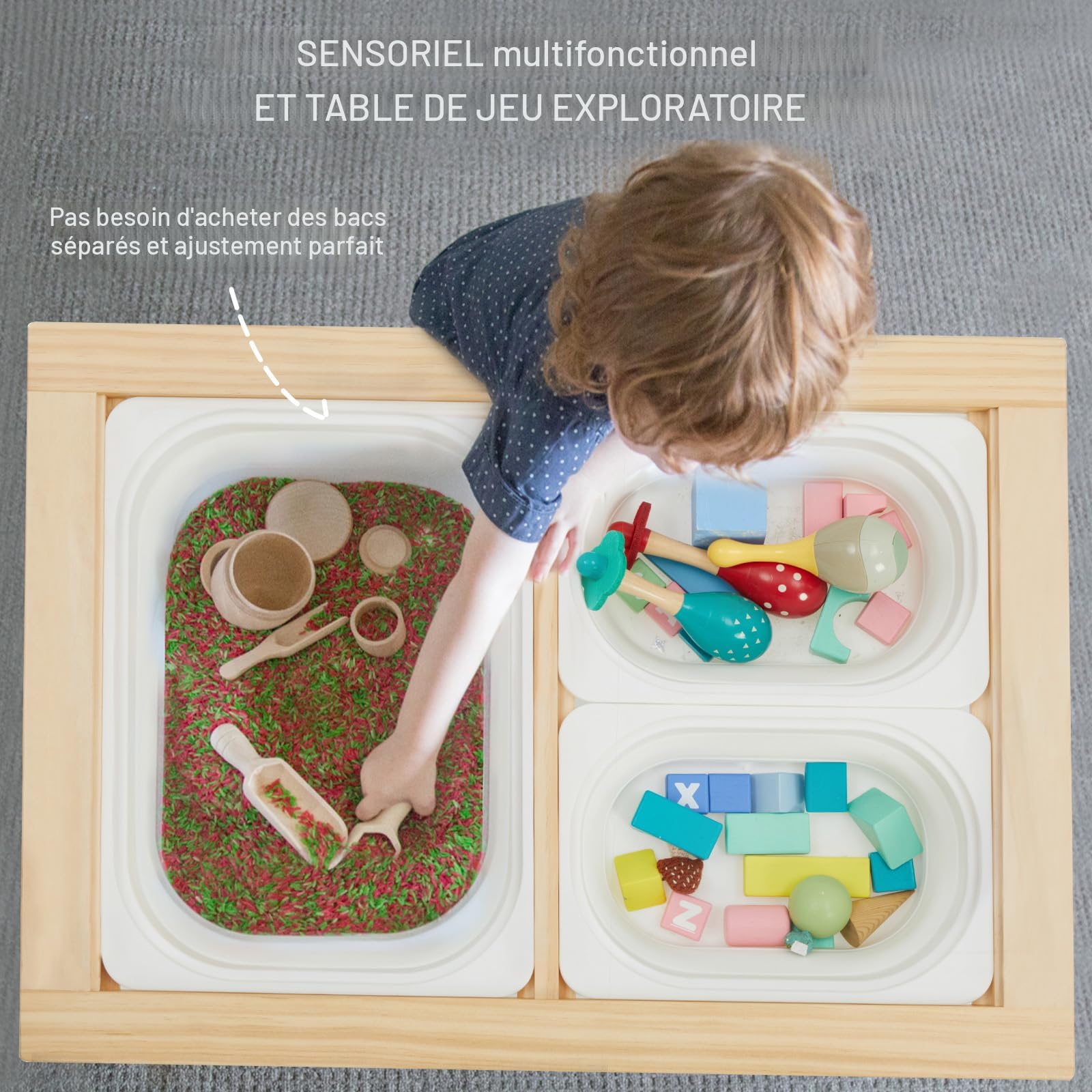 Table D'Activités Sensorielle VEVOR Pour Enfants - Table Eau Et Sable Avec 3 Bacs Et Porte-Papier