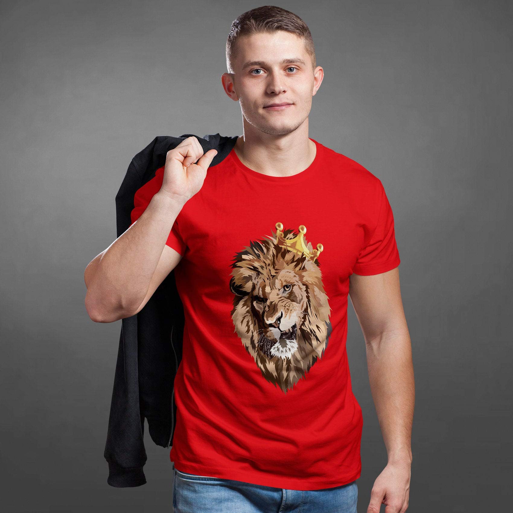 Camiseta del Rey León - Divertida camiseta de cabeza de animal de la naturaleza para hombres - Regalo de moda para amantes de los leones, camiseta personalizada unisex - Arte facial novedoso, rosso, L