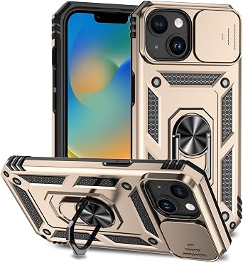 iPhone 13 mini Case, iPhone 13 mini Case with Camera Cover & Kickstand Military Grade Shockproof Heavy Duty Protective Girls Women Boy Men Phone Case for iPhone 13 mini 5.4 Gold