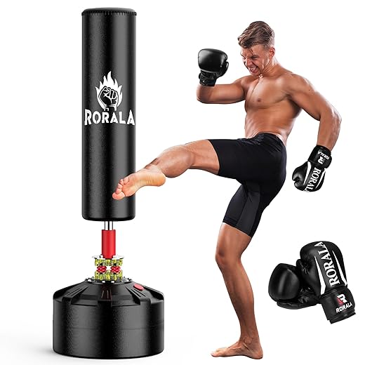 RORALA Punching Bag with Stand 70’’-203lbs, Freestanding Heavy Boxing Bag for Adult Youth, Men Stand Kickboxing Bags Including 12OZ Pro Gloves (Black)