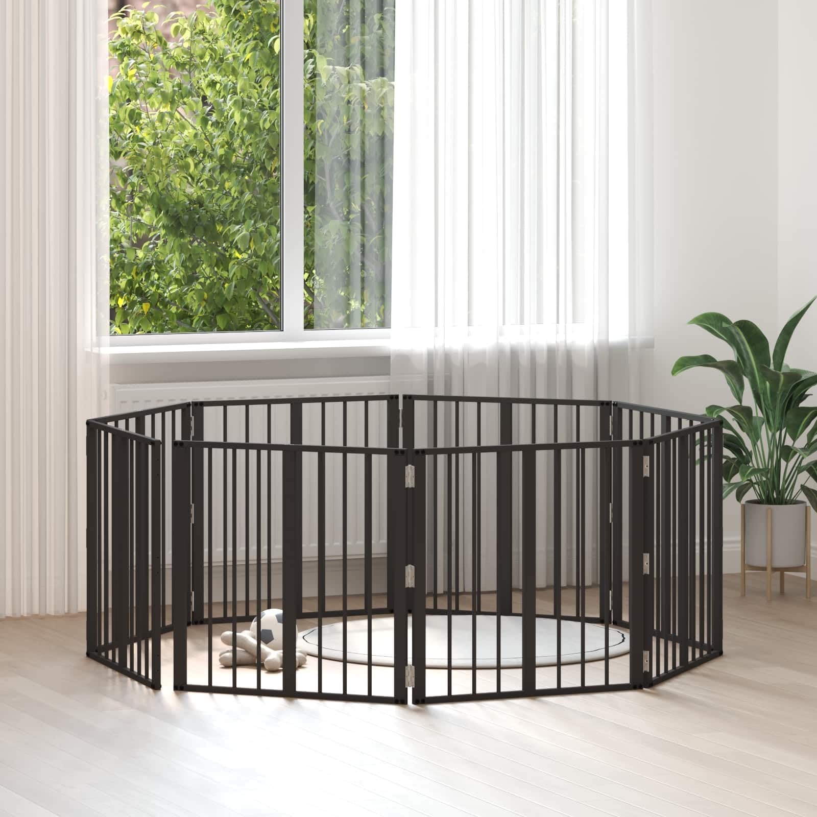 Portería para perros de acero galvanizado, color negro, 8 unidades, 60 x 60 cm, plegable, portátil, versátil para cachorro, perro, recinto de salida, parque, protección y seguridad en el