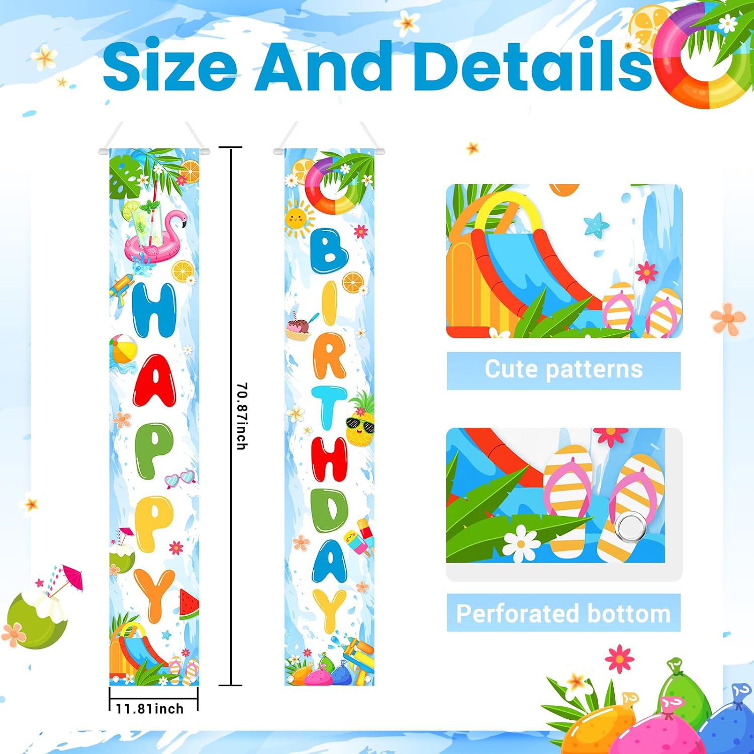 Avezano Summer Birthday Party Decorations Summer Door Banner Pool Party Banner Splish Splash Birthday Decorations