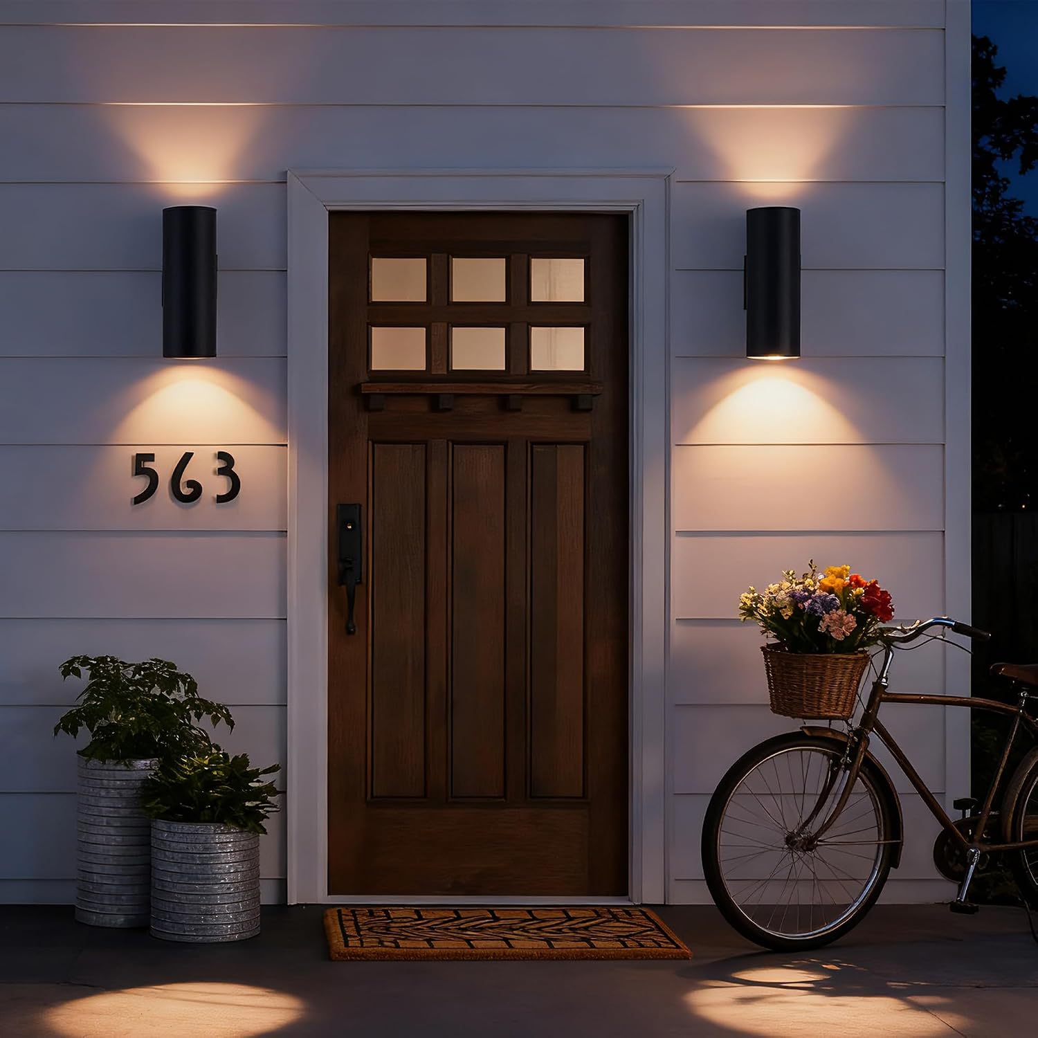 14 Inch Cylinder Outdoor Wall Sconce, Up & Down Lighting IP65 Waterproof Exterior Light Fixture, Heavy-Duty Aluminum Wall Lamp, E26 Base 120V Hardwired for Porch, Patio, Garage, Entryway