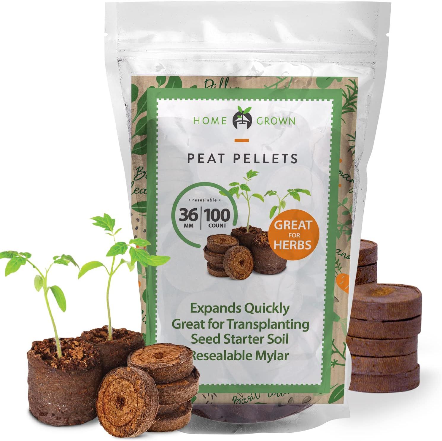 Seed Starter Peat Pellets for Gardening – Plant Seed Starter Pods for Planting Veggies, Flower Seeds, and Herb Garden Cuttings – Peat Moss Garden Starter Soil Pellets by Home Grown (36mm, 100count) : Patio, Lawn & Garden