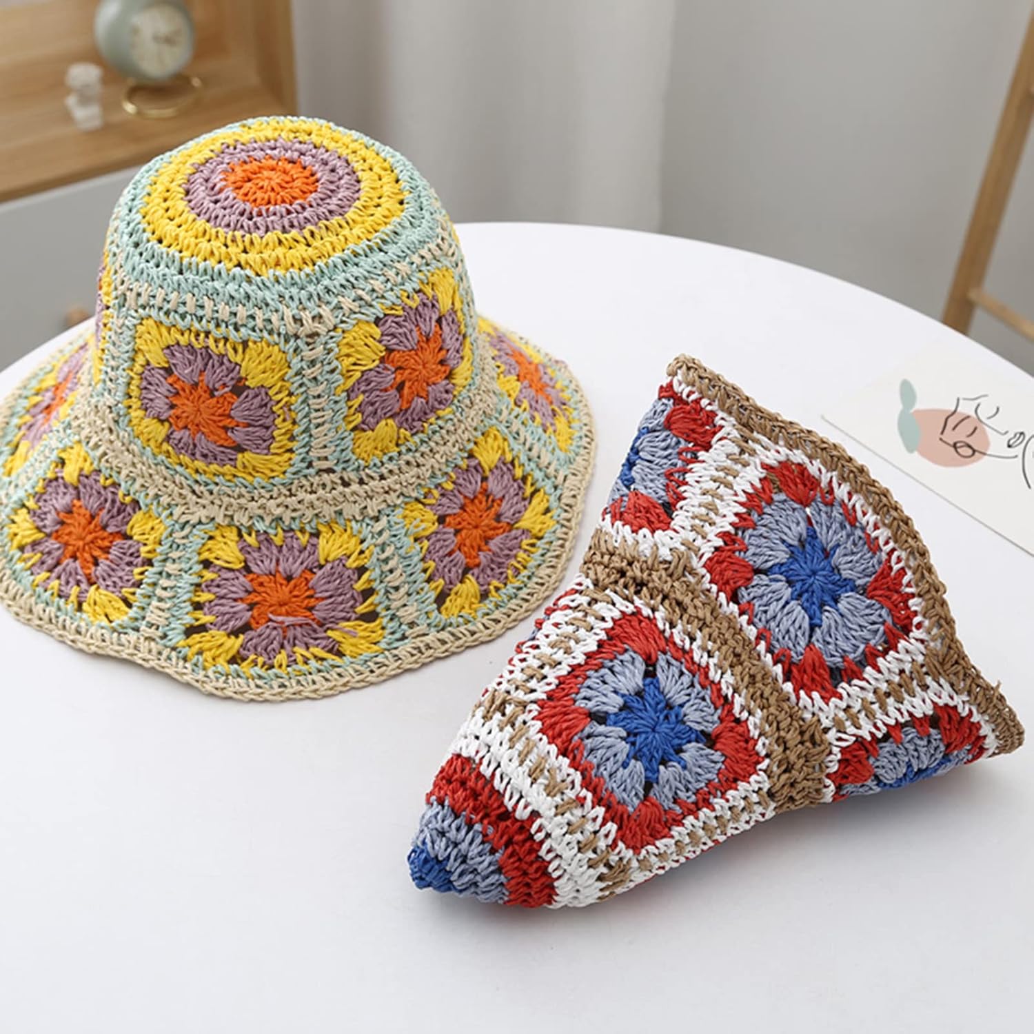 Kunyeah Cappello Alla Pescatora All'Uncinetto Per Donna - Tesa Increspata, Stile Bohémien, Fatto A Mano, Taglia Unica 56-58cm - 2