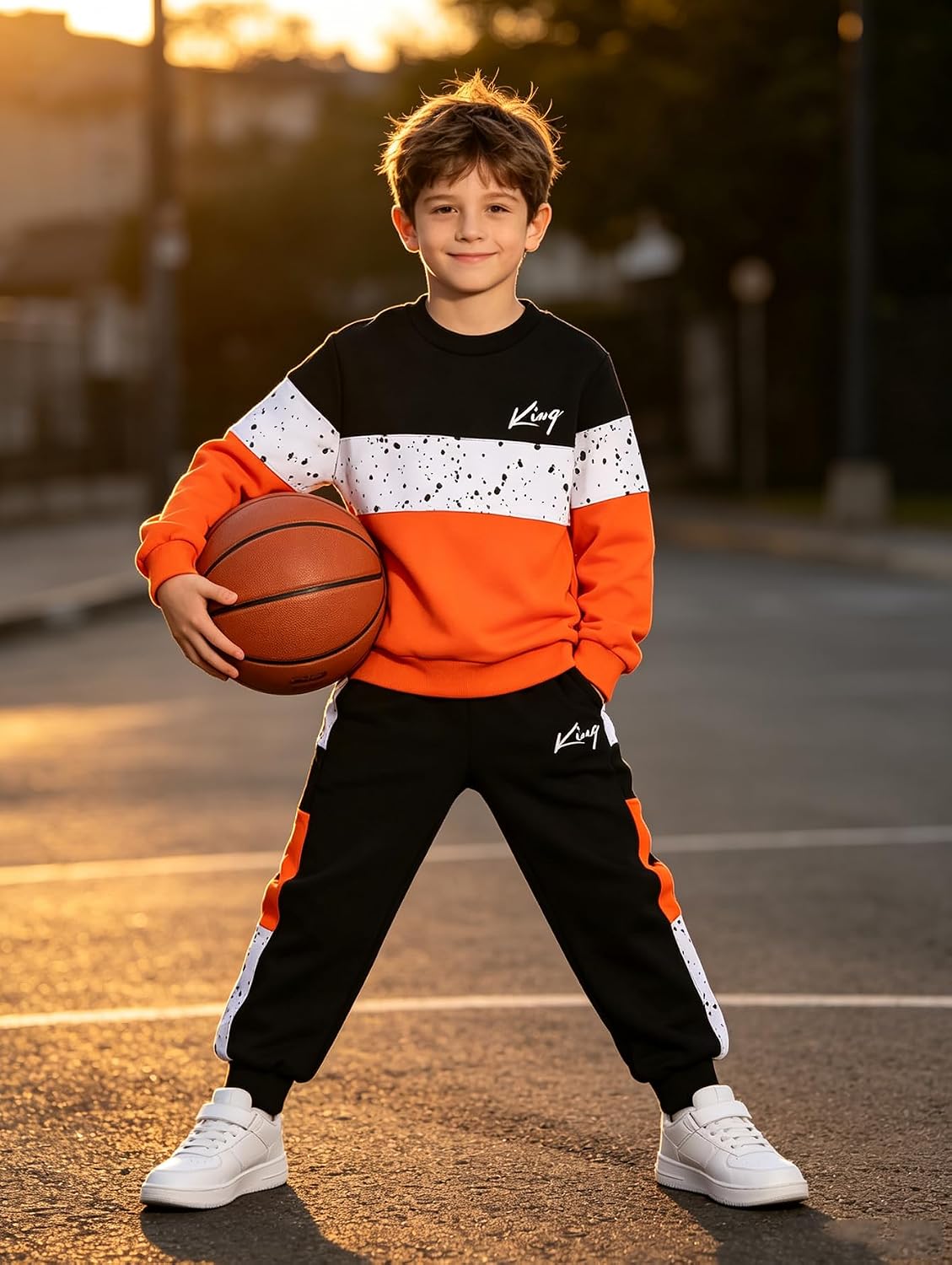 Boys 2 Piece Pants Set Color Block Sweatshirt Sweat Pants 4-12Y