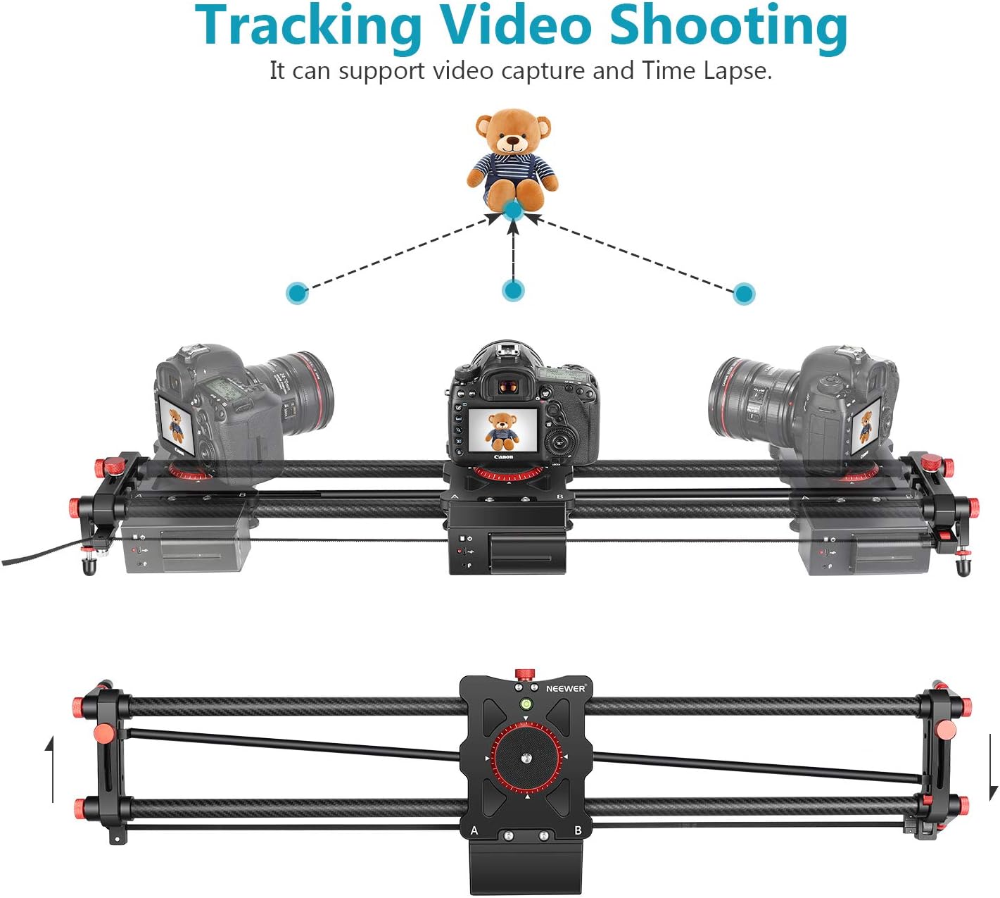 Neewer 39.37-inch Motorized Camera Slider, 2.4G Wireless Control Carbon Fiber Track Rail with Mute Motor/Time Lapse Video Shot/Follow Focus Shot/120 Degree Panoramic Shot for DSLRs, Load up to 22lbs : Electronics